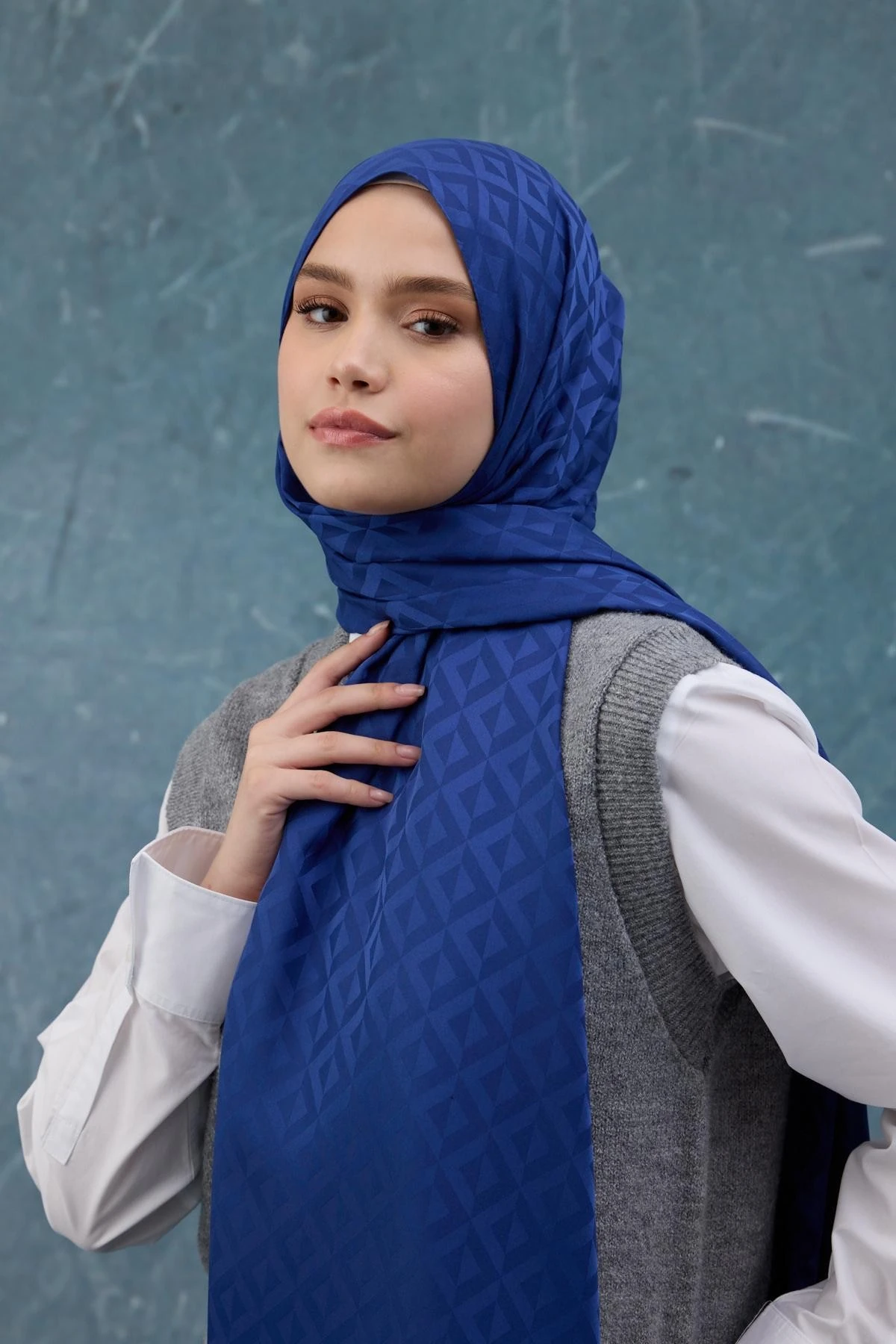 Fall Winter İpeksi Jakar Şal Gece Mavi 9019-32