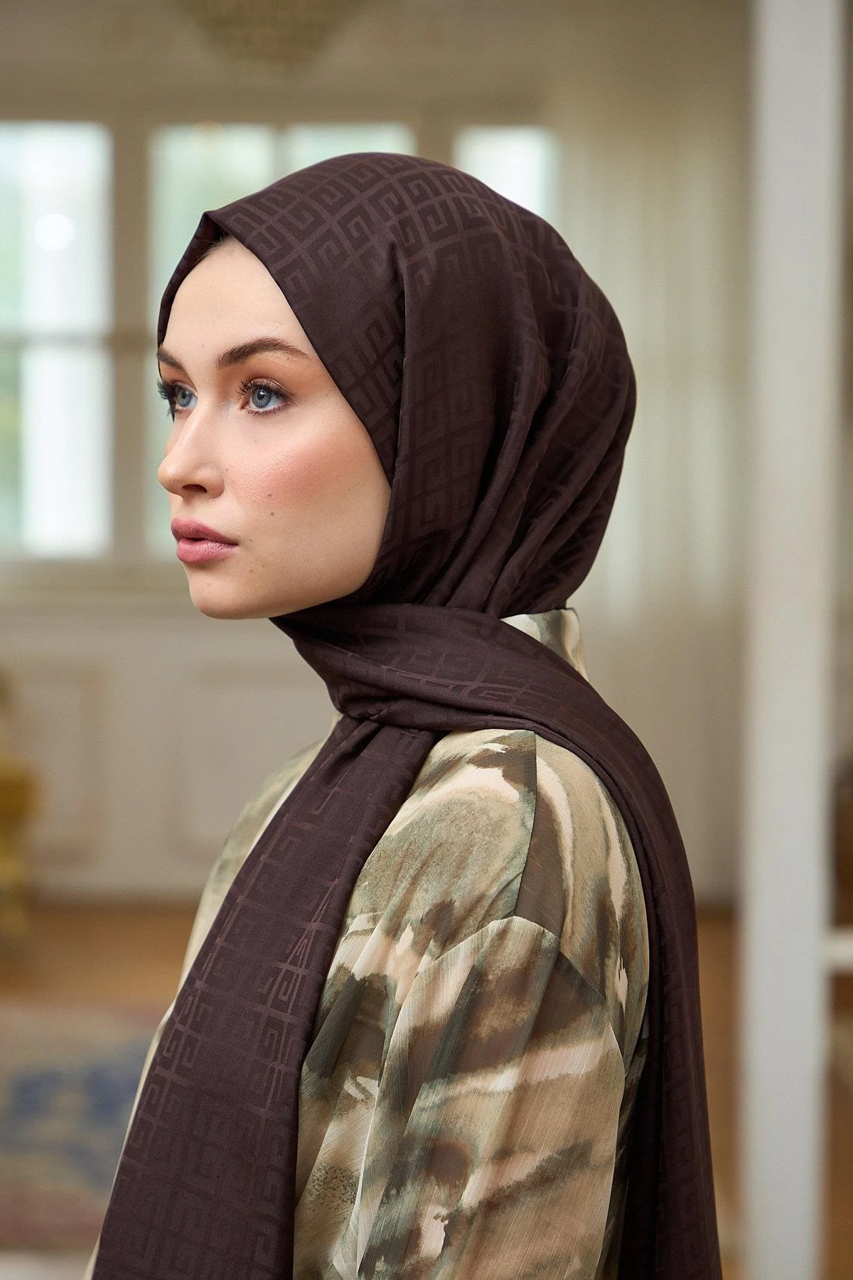 Yaz Işıltısı Koleksiyonu İpeksi Jakar Şal Acı Kahve 9016-11