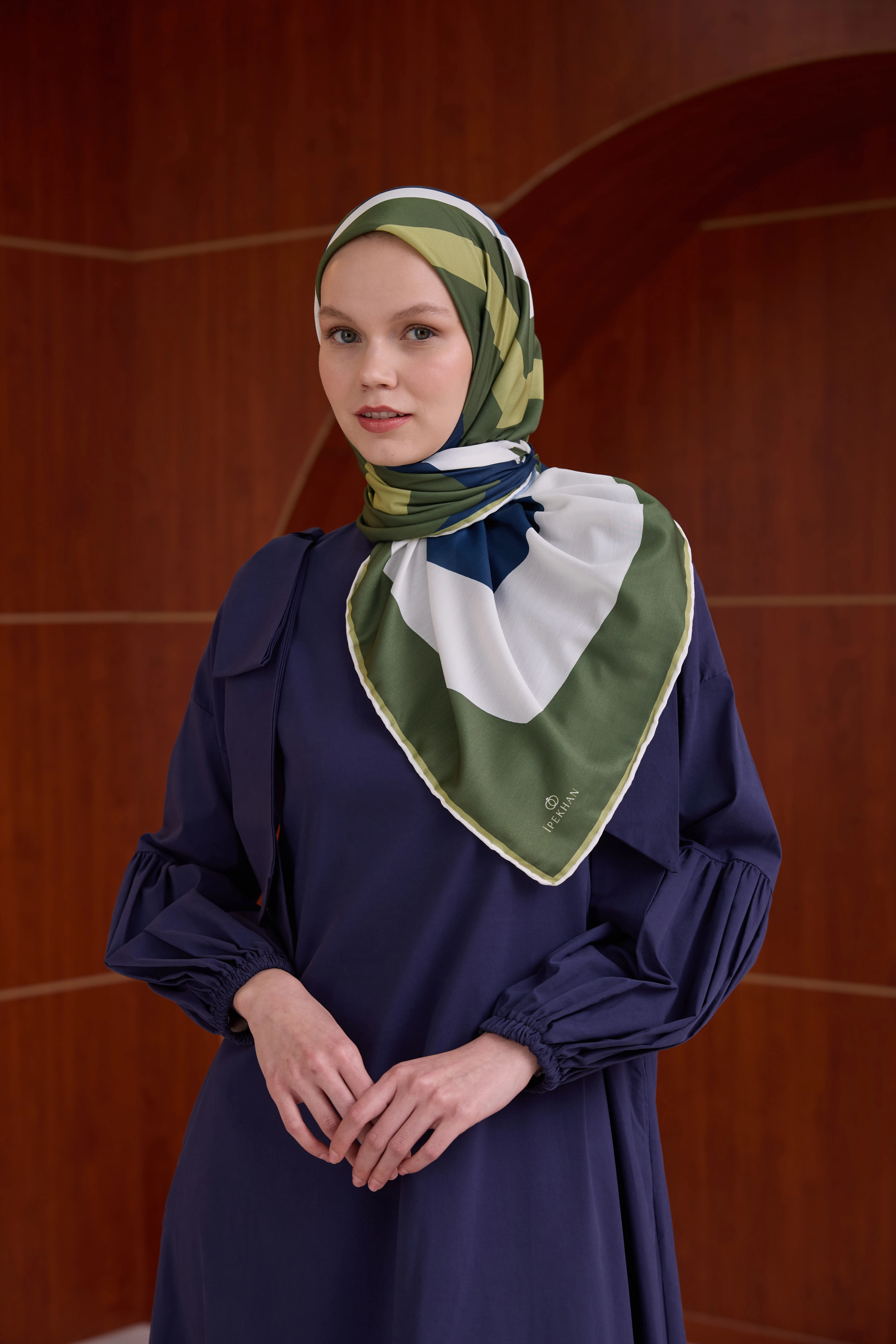 Yaz Işıltısı Koleksiyonu Soft Eşarp Haki Lacivert 1183-12