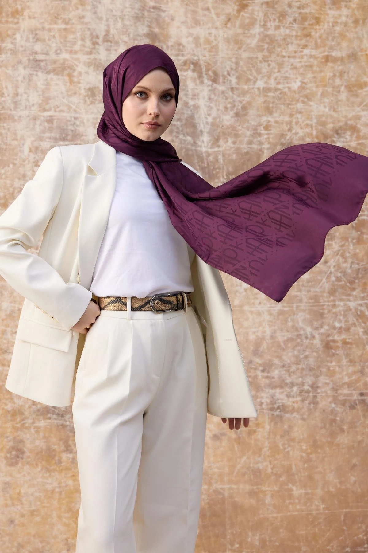 Fall Winter İpeksi Jakar Şal Mürdüm 9020-11