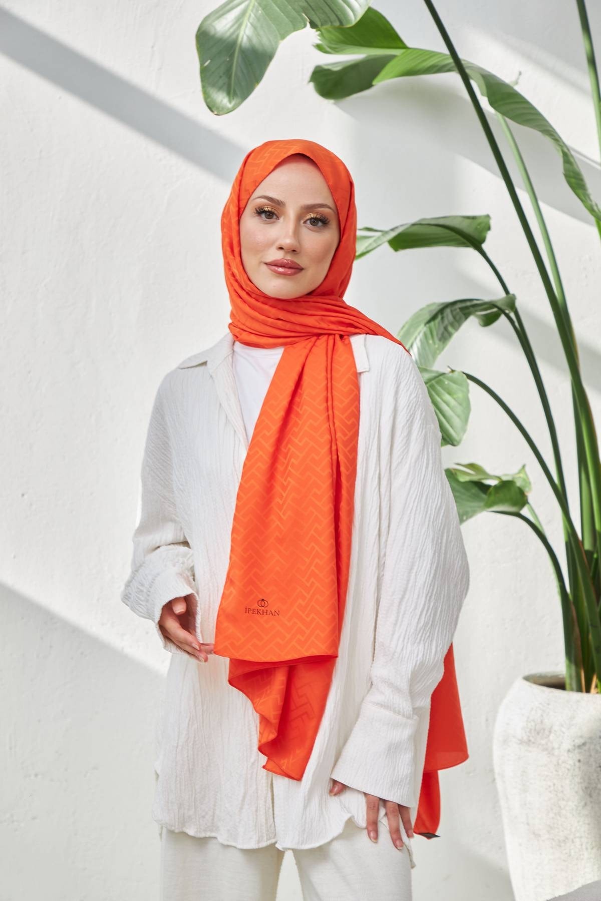 Lego Desen İpeksi Jakar Şal Turuncu 9004-23