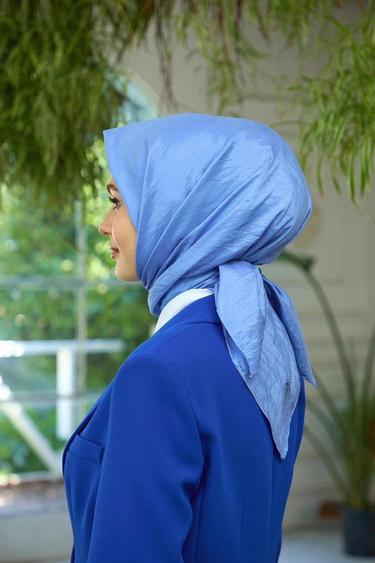 Düz Desen Vual Eşarp Bebe Mavi Vual İpek Eşarp - 10100-15