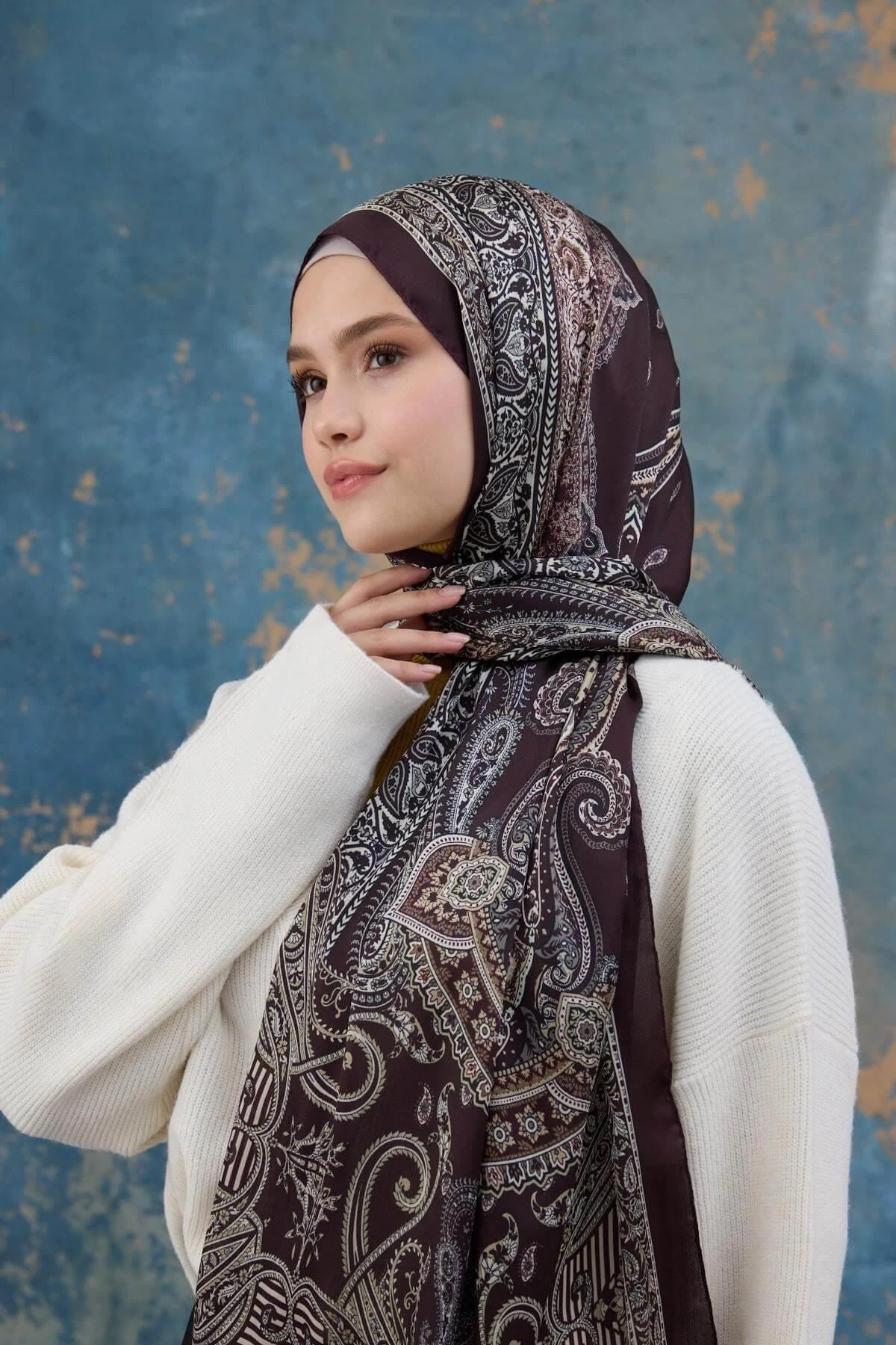 Mürdüm Hint Vual Şal - 5008-15 | İpekhan Şal ve Eşarp