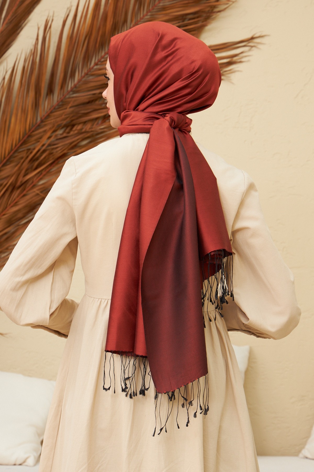 Kızıl Bakır Düz Çift Taraflı İpek Şal Modeli