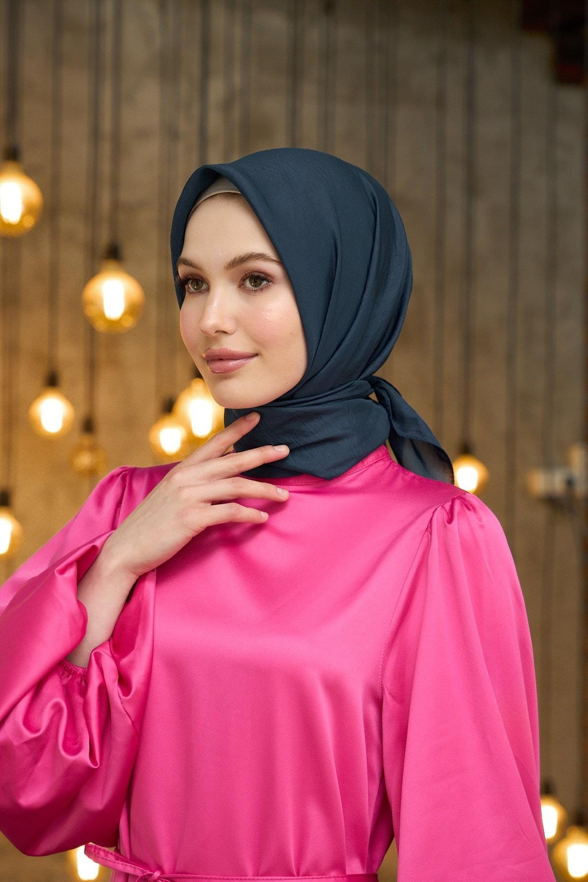 Düz Desen Vual Eşarp Koyu Gri Vual İpek Eşarp - 10100-30