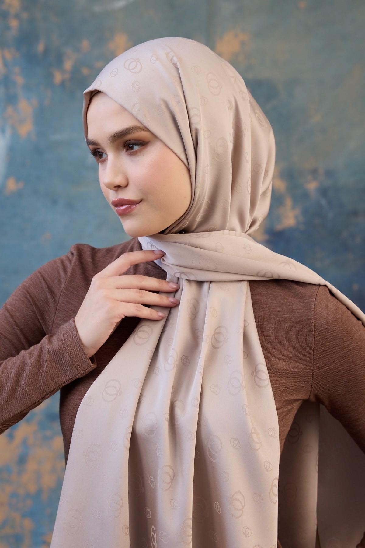 Fall Winter İpeksi Jakar Şal Açık Vizon 9018-28