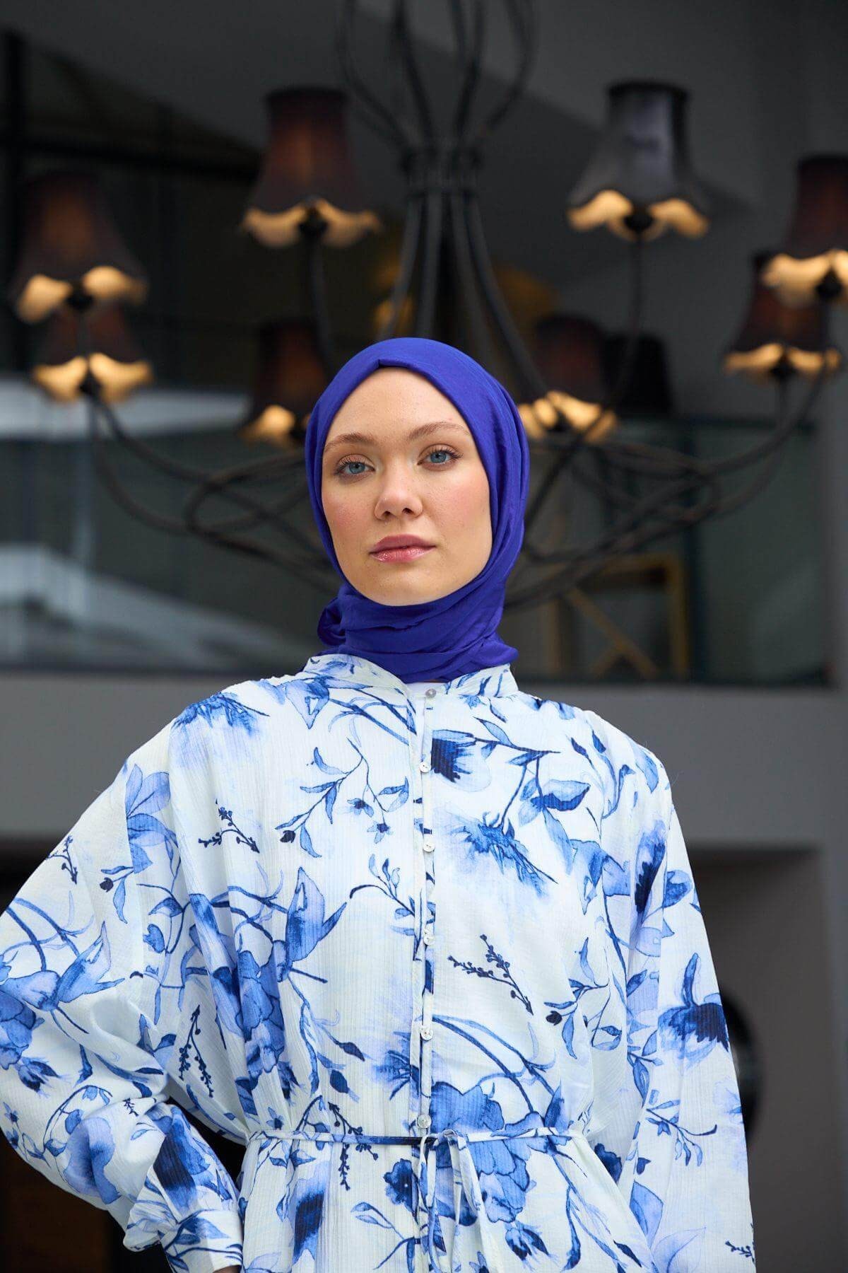 Düz Desen Vual Şal Mor Vual İpek Şal - 9800-08