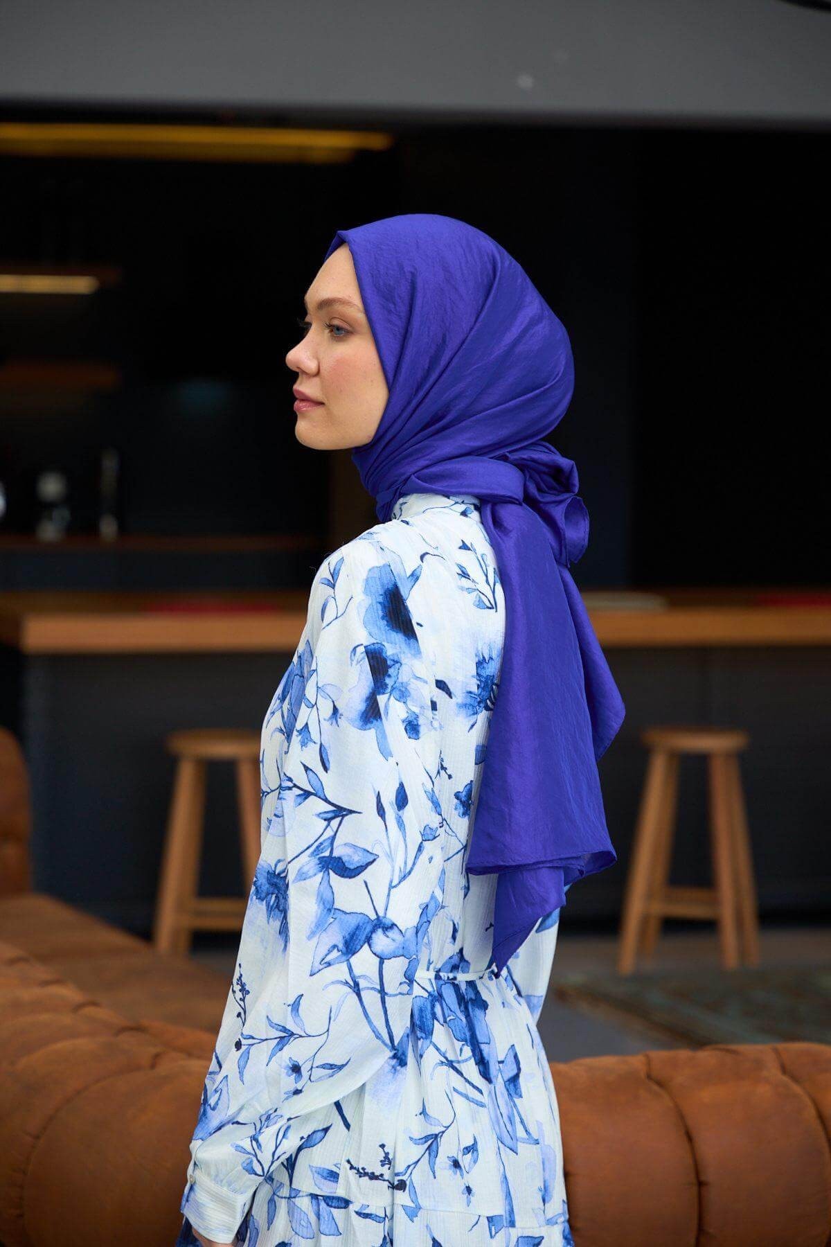 Düz Desen Vual Şal Mor Vual İpek Şal - 9800-08