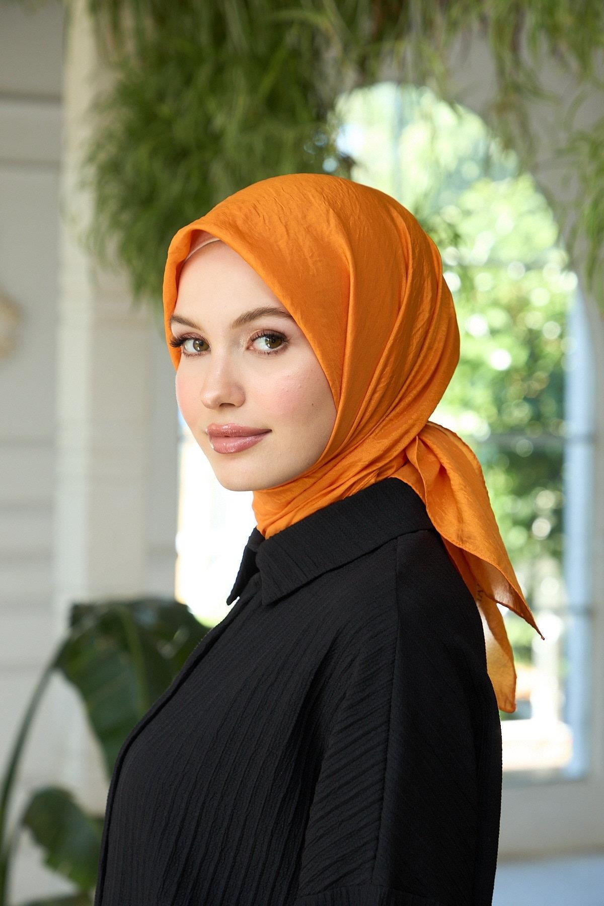 Düz Desen Vual Eşarp Orange Vual İpek Eşarp - 10100-23