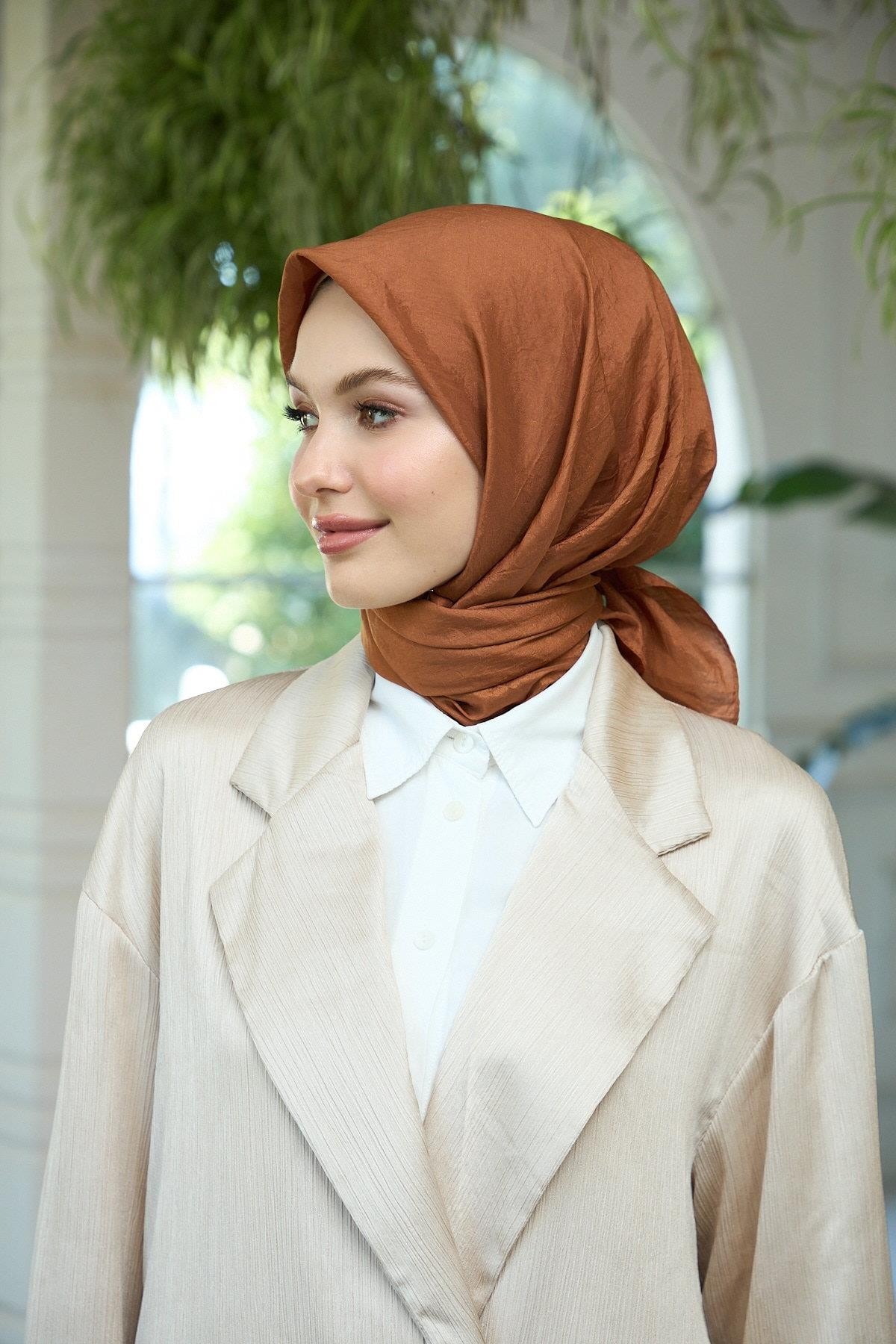 Düz Desen Vual Eşarp Kahverengi Vual İpek Eşarp - 10100-18