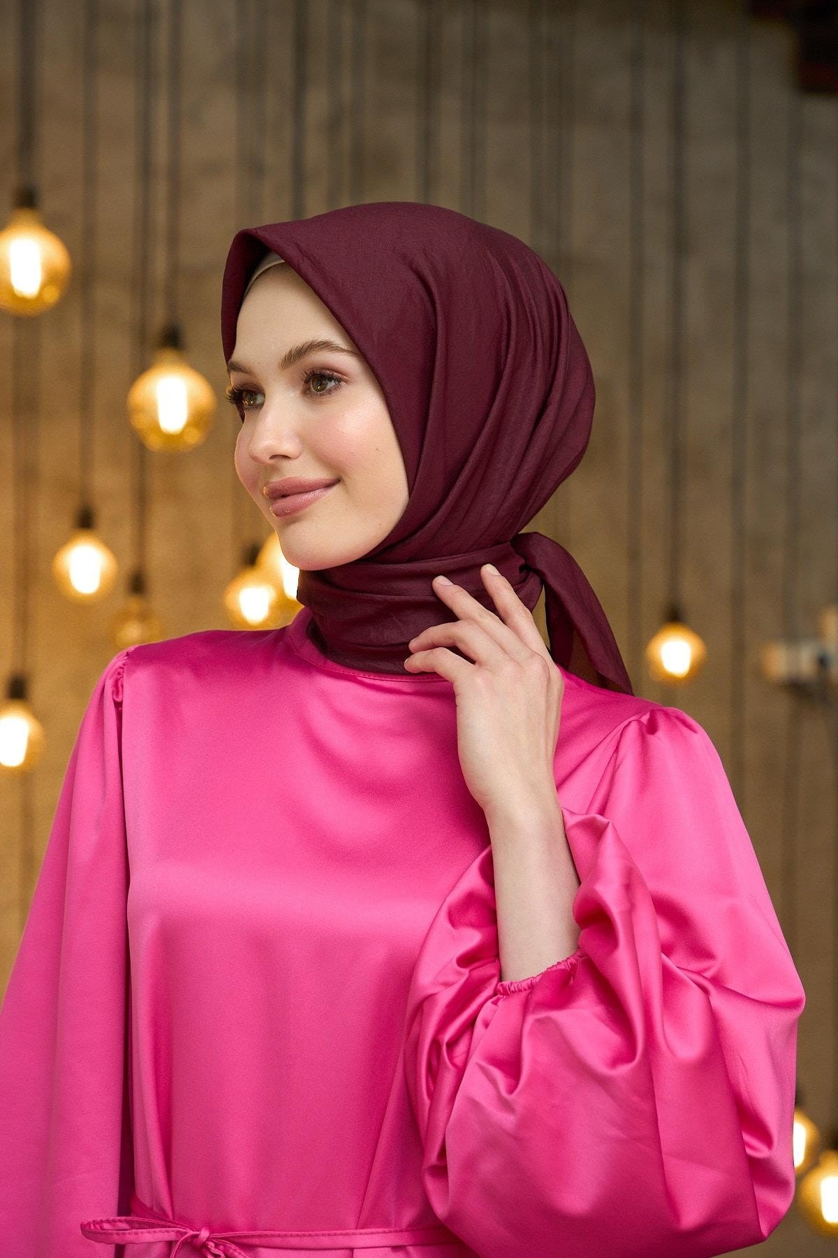 Düz Desen Vual Eşarp Bordo Vual İpek Eşarp - 10100-28