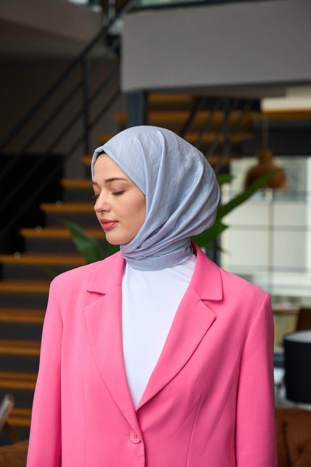 Düz Desen Vual Şal Gri Menekşe Vual İpek Şal - 9800-34