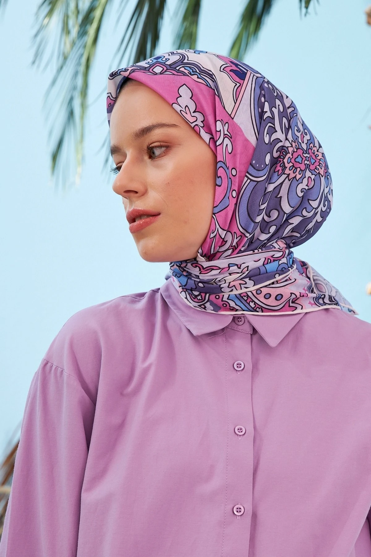 Mozaik Lila Pamuk Viskon Eşarp