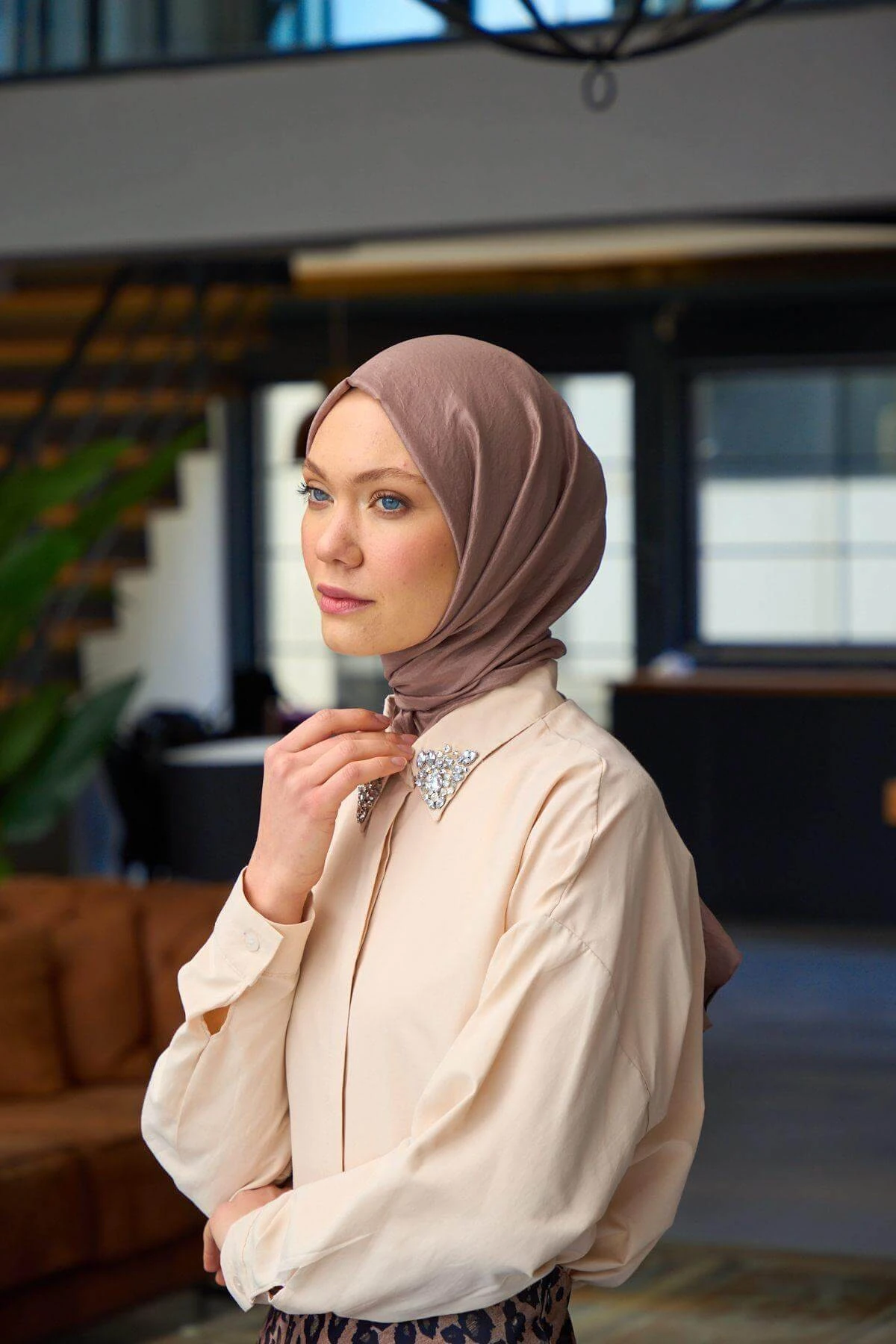 Düz Desen Vual Şal Mercan Pembe Vual İpek Şal - 9800-26