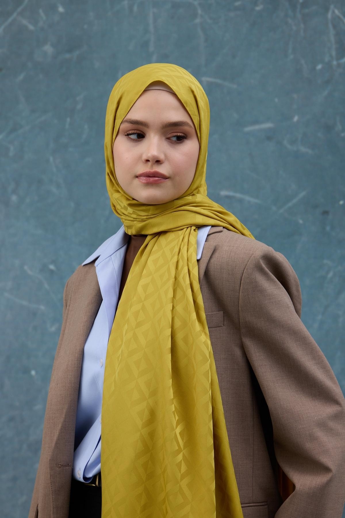 Fall Winter İpeksi Jakar Şal Yağ Yeşili 9019-04