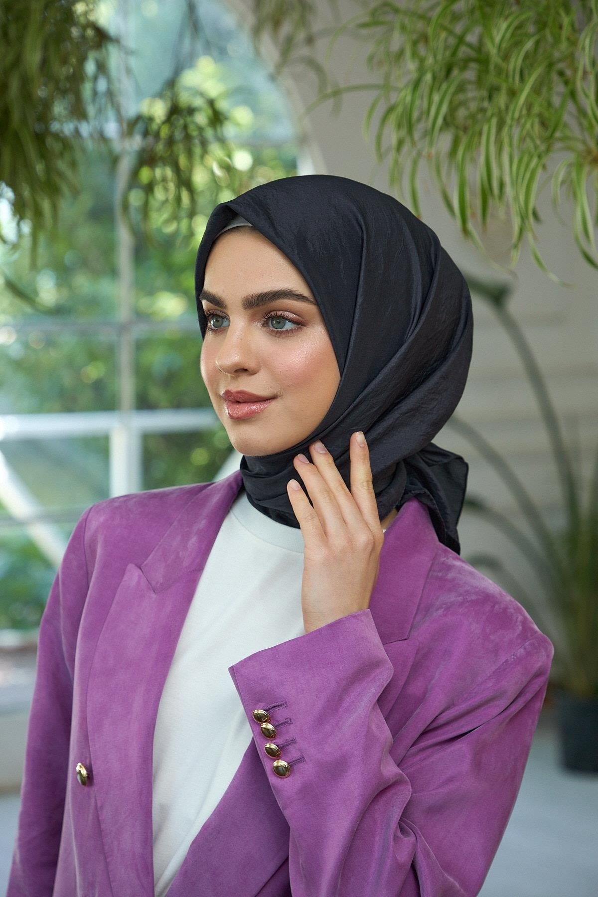 Düz Desen Vual Eşarp Antrasit Vual İpek Eşarp - 10100-13