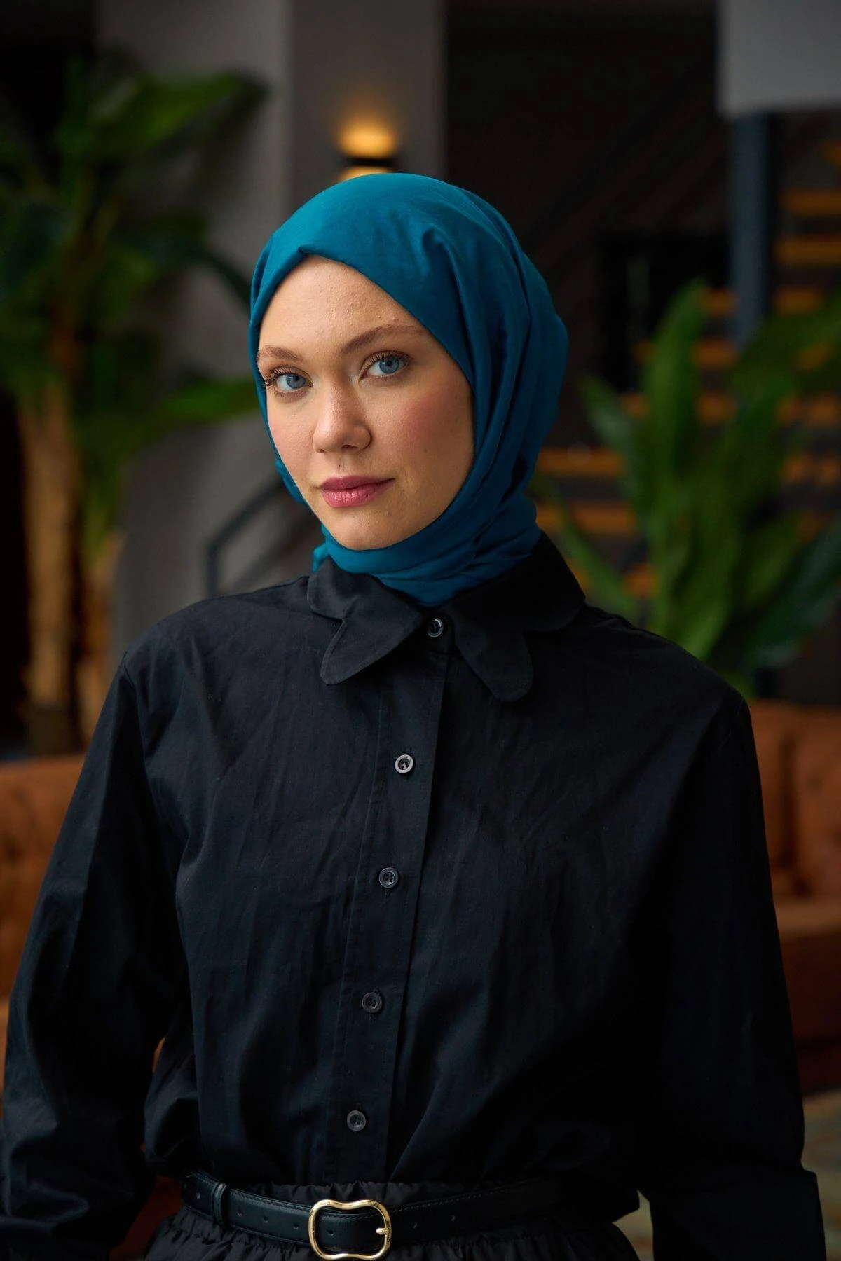 Düz Desen Vual Şal Saks Mavi Vual İpek Şal - 9800-40