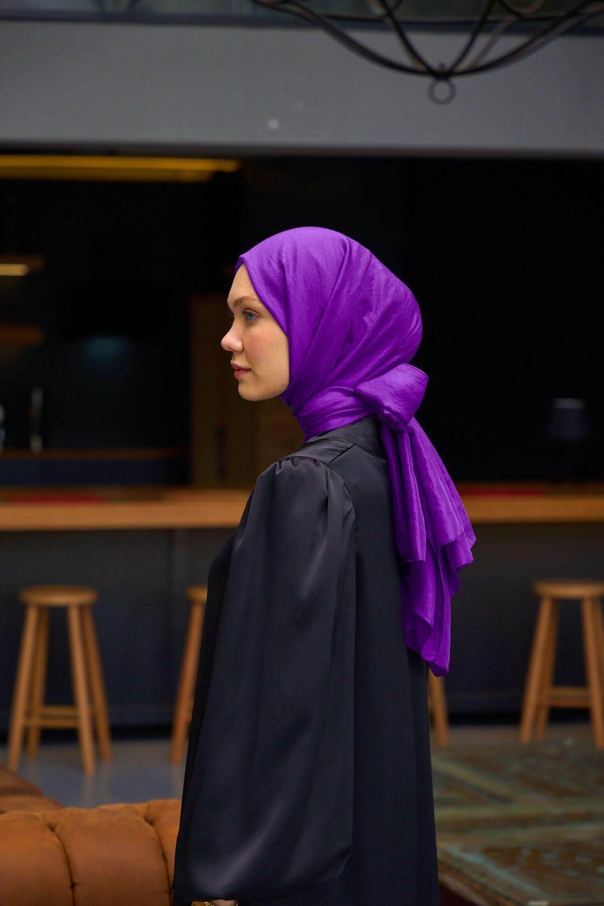 Düz Desen Vual Şal Menekşe Vual İpek Şal - 9800-17