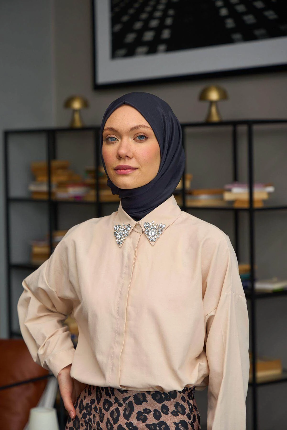 Düz Desen Vual Şal Koyu Gri Vual İpek Şal - 9800-22