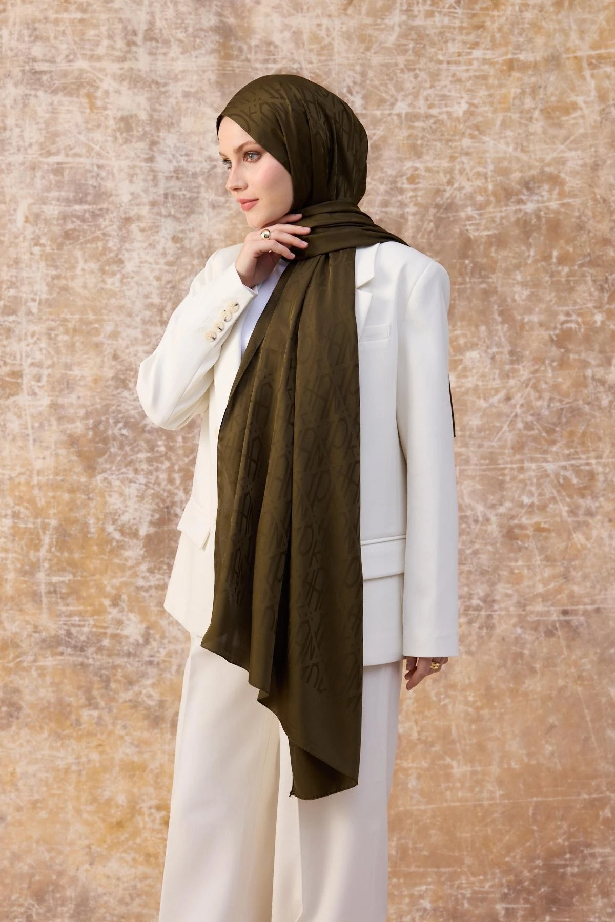 Fall Winter İpeksi Jakar Şal Haki 9020-02