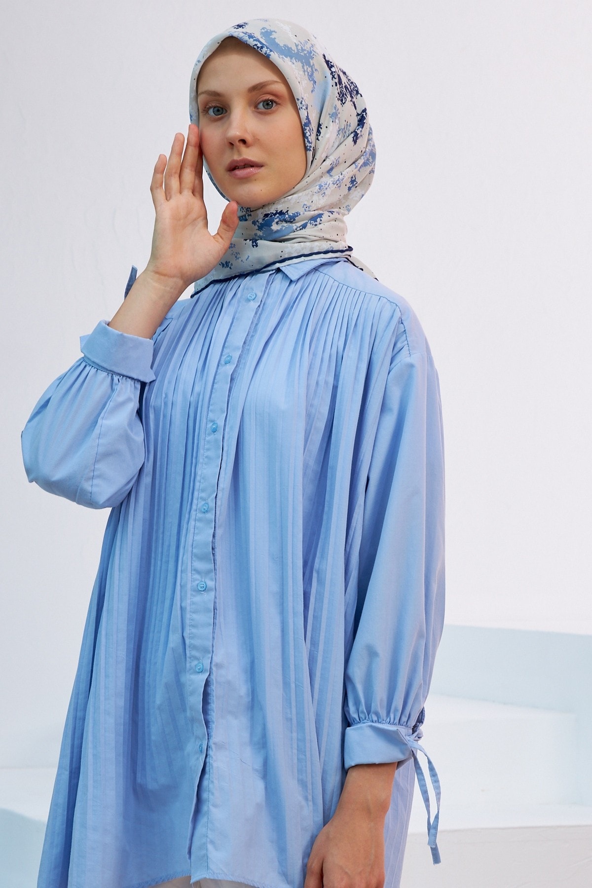 Ebru Kot Mavi Pamuk Viskon Eşarp