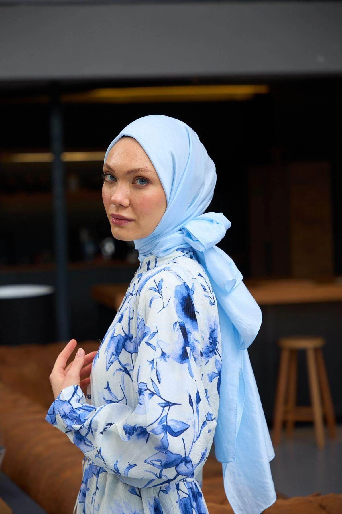 Düz Desen Vual Şal Buz Mavi Vual İpek Şal - 9800-09