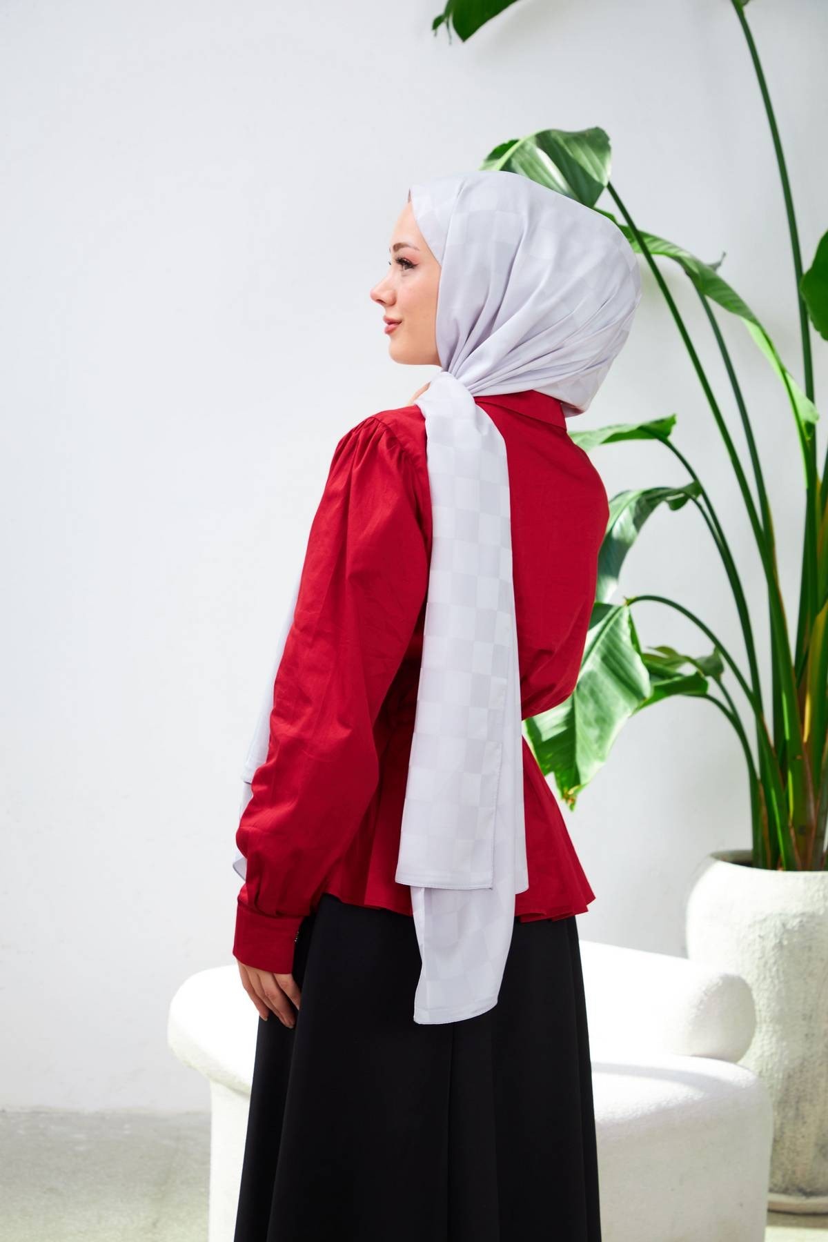 Yeni Dama Desen İpeksi Jakar Şal Gümüş 9007-16