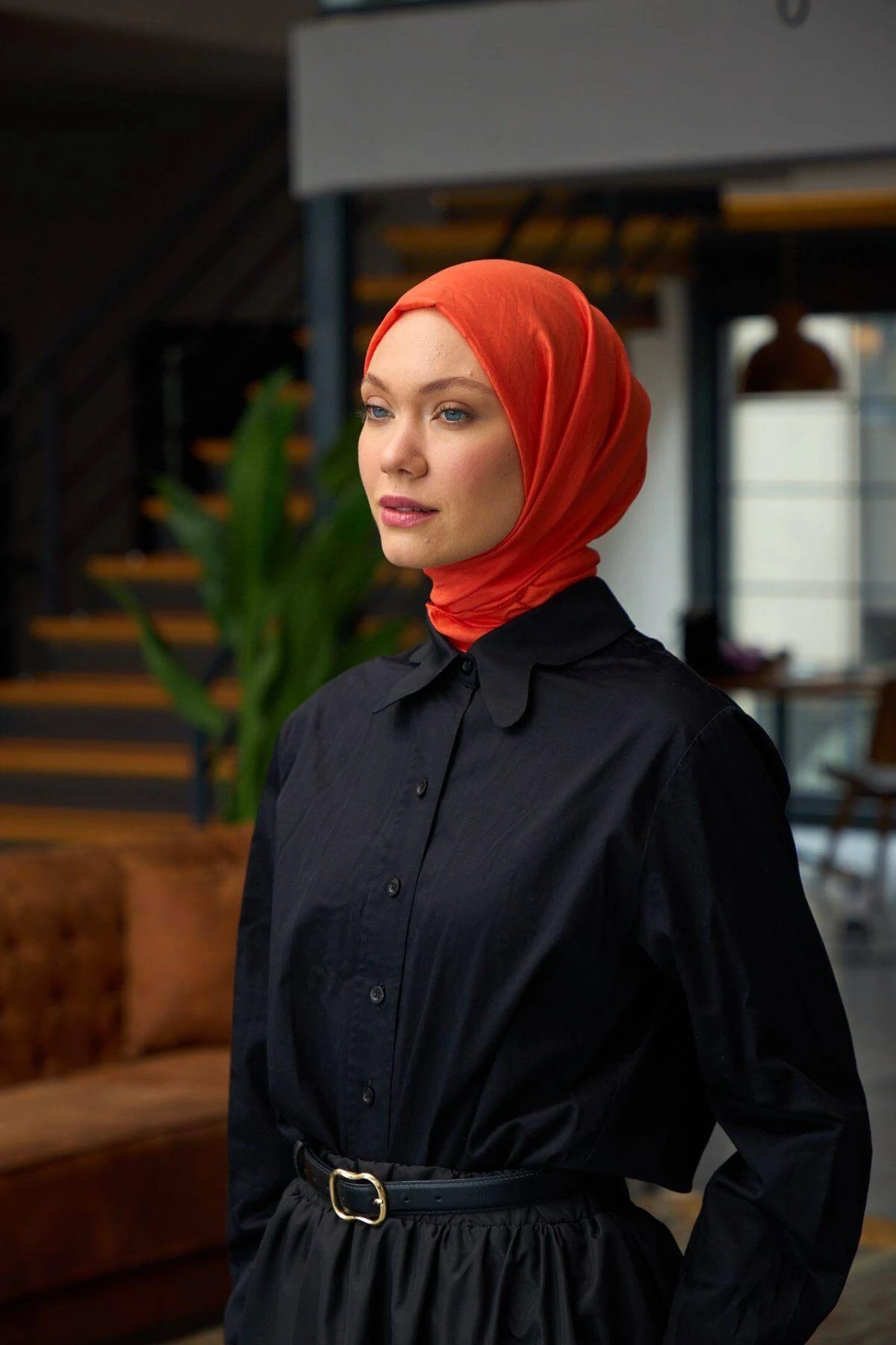 Düz Desen Vual Şal Kabak Turuncu Vual İpek Şal - 9800-42