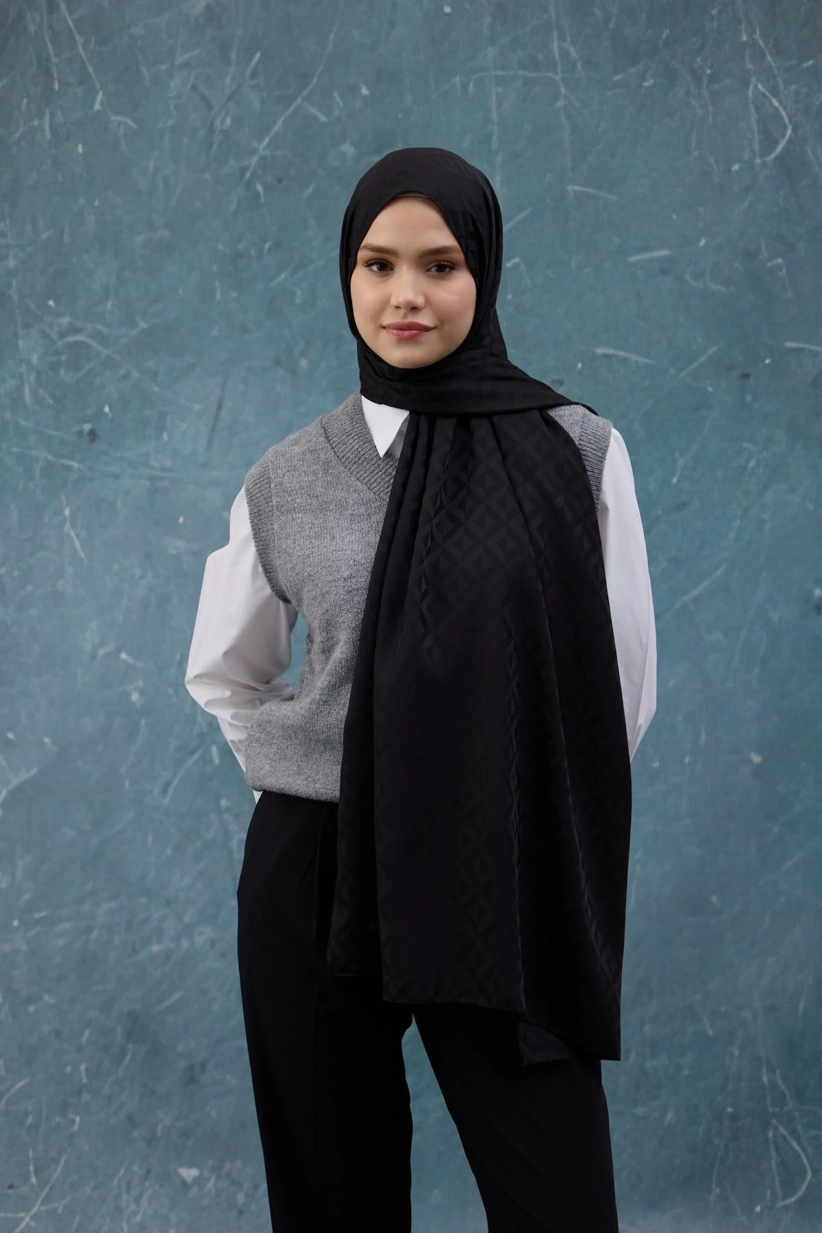 Fall Winter İpeksi Jakar Şal Siyah 9019-06