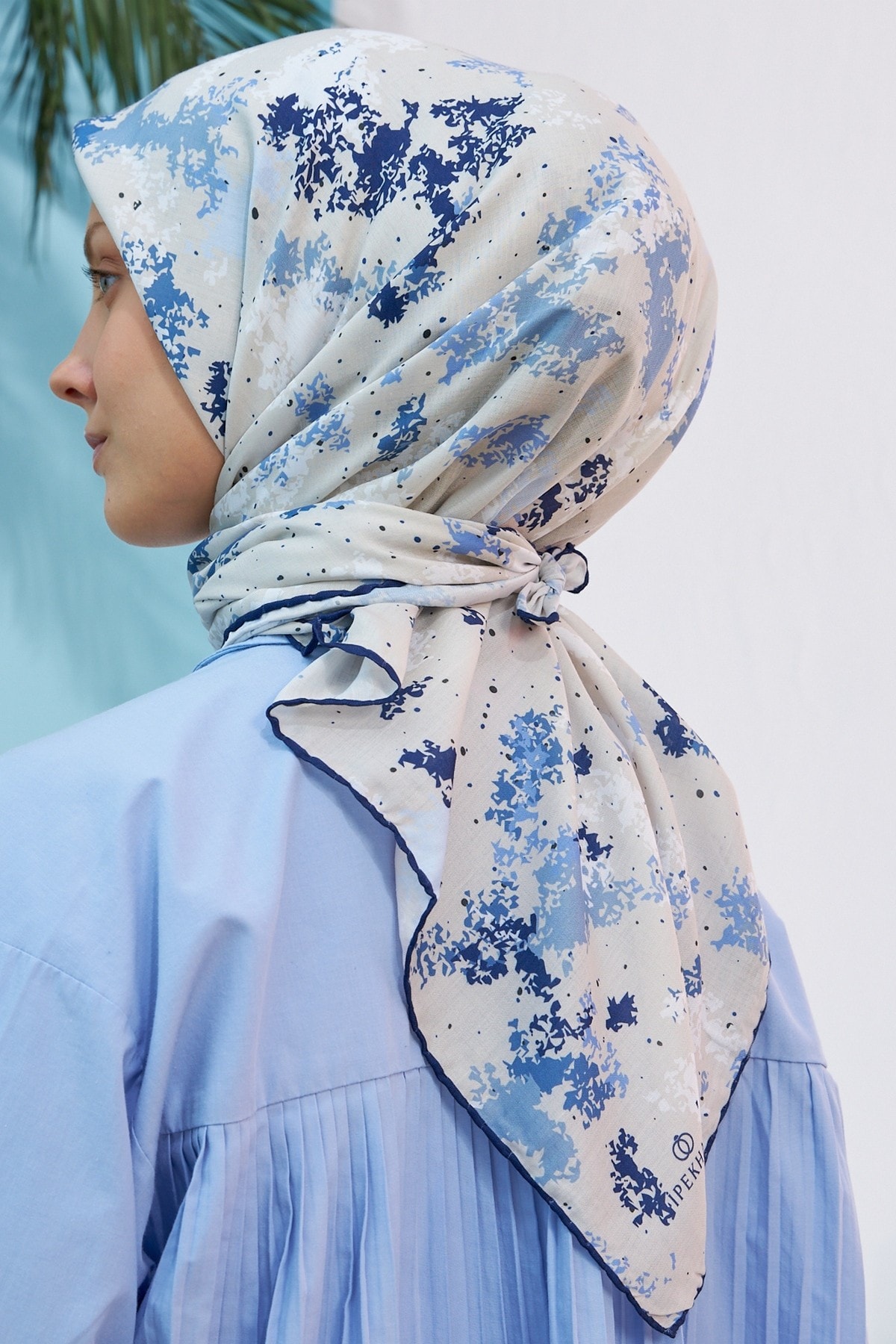 Ebru Kot Mavi Pamuk Viskon Eşarp