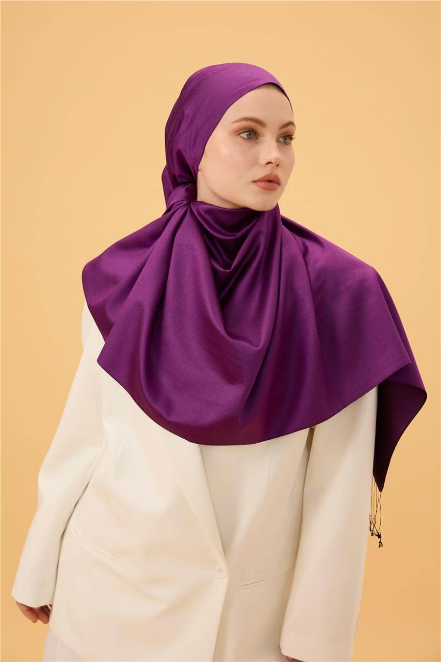 Mürdüm Siyah Düz Çift Taraflı İpek Şal Modeli