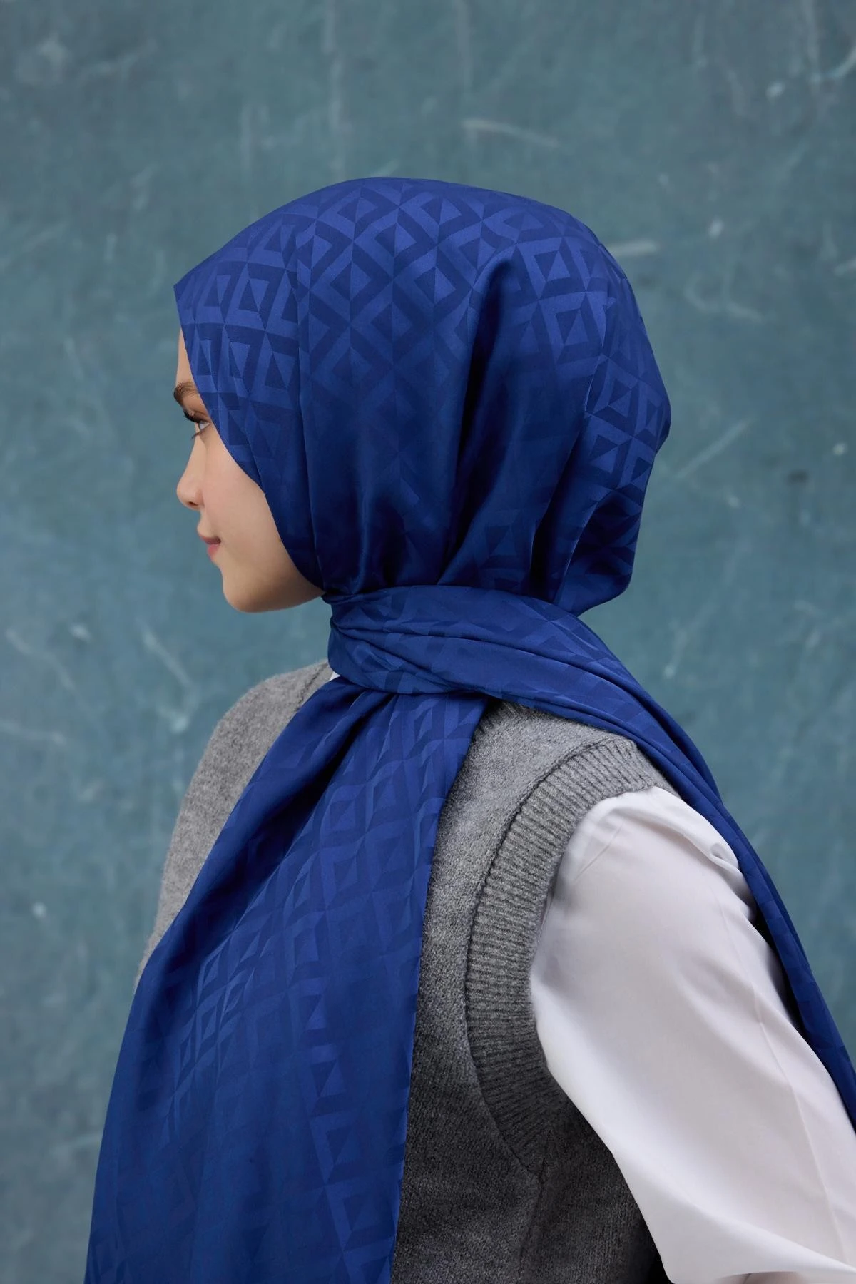 Fall Winter İpeksi Jakar Şal Gece Mavi 9019-32