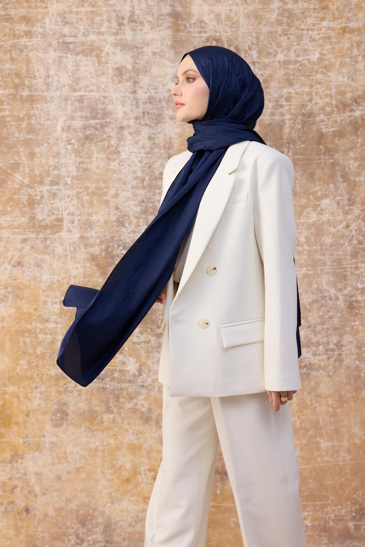 Fall Winter İpeksi Jakar Şal Gece Mavi 9020-32