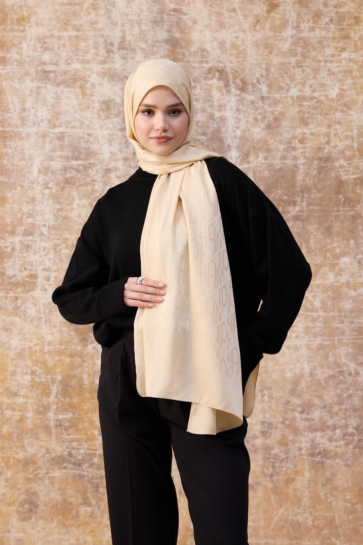 Fall Winter İpeksi Jakar Şal Krem 9020-24