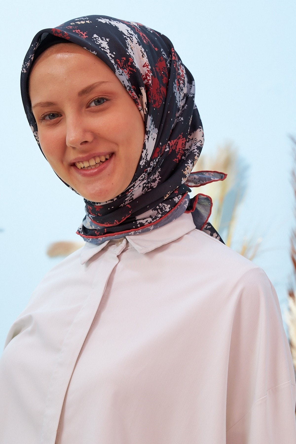 Ebru Siyah Pamuk Viskon Eşarp