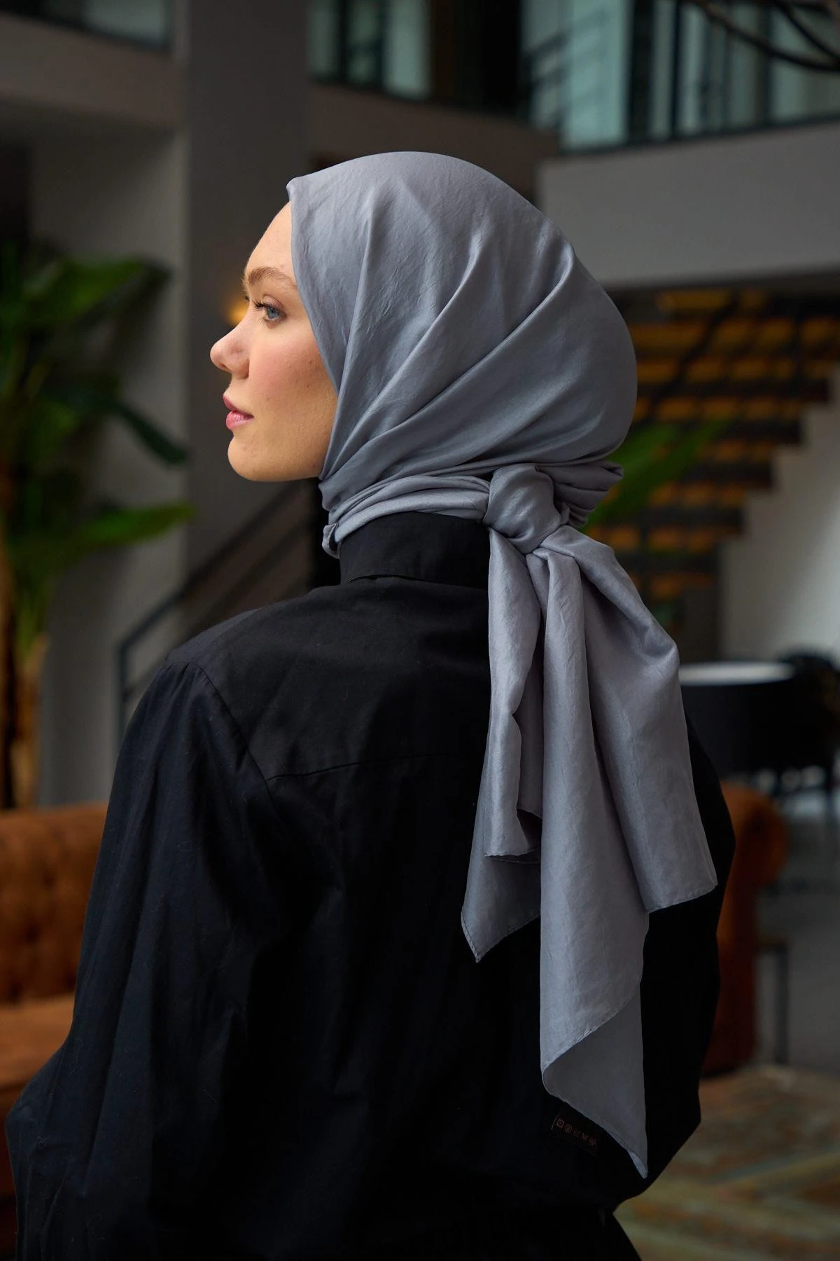 Düz Desen Vual Şal Taş Gri Vual İpek Şal - 9800-44