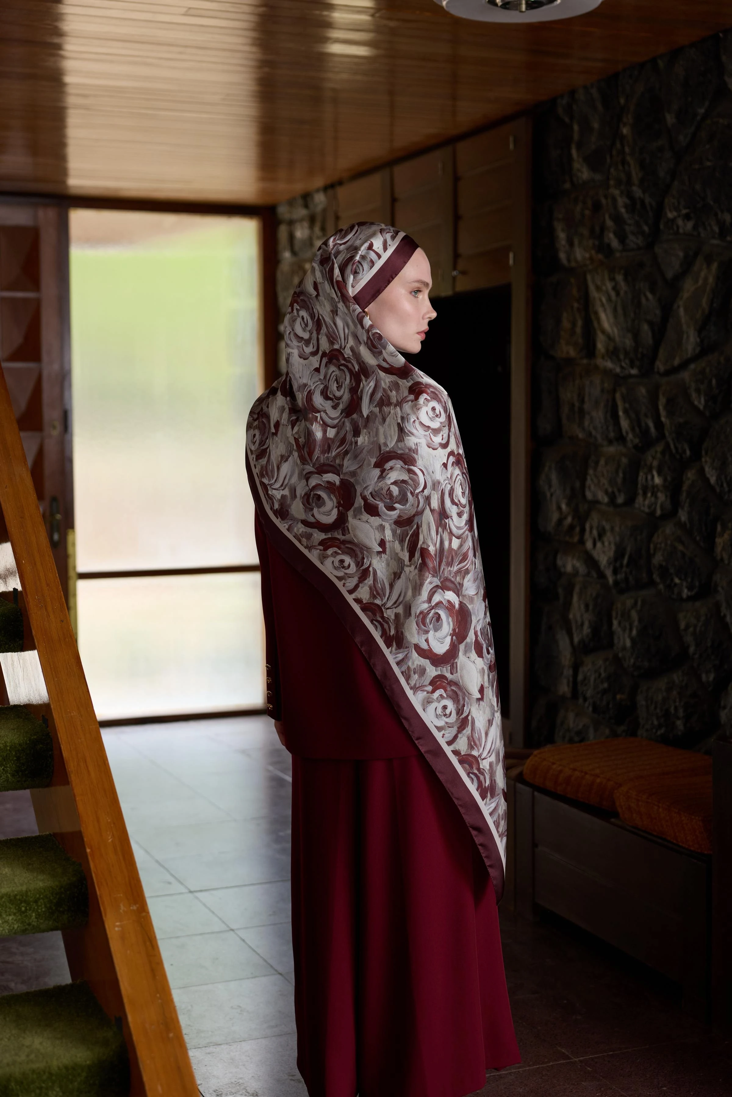 Winter Bloom Hint İpek Şal 5014 - Bordo