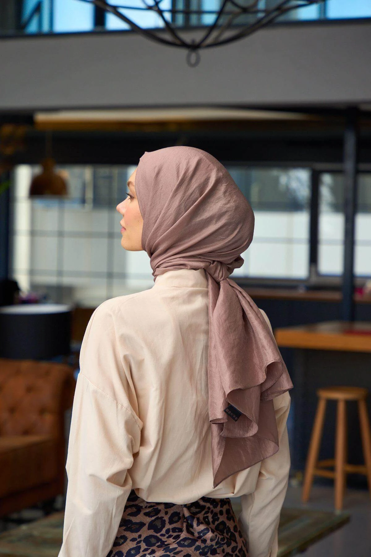 Düz Desen Vual Şal Mercan Pembe Vual İpek Şal - 9800-26