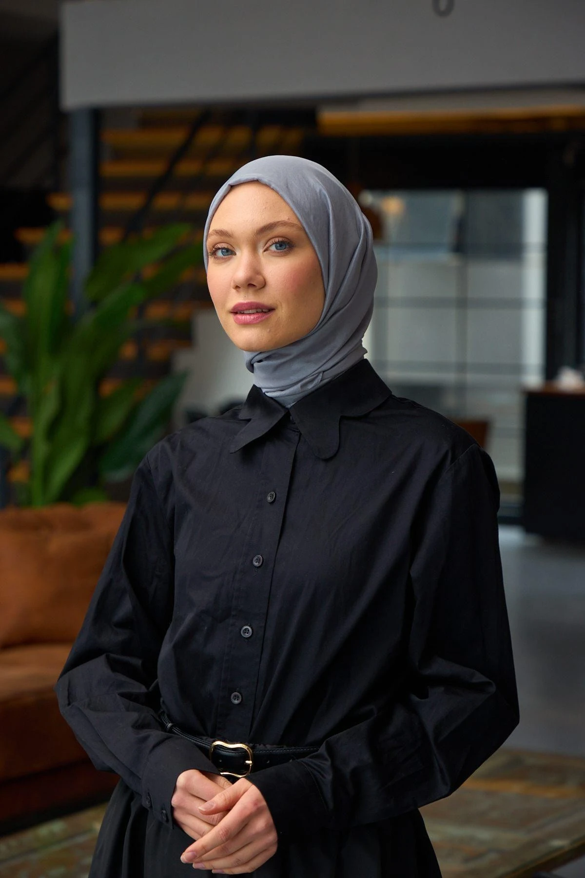 Düz Desen Vual Şal Taş Gri Vual İpek Şal - 9800-44