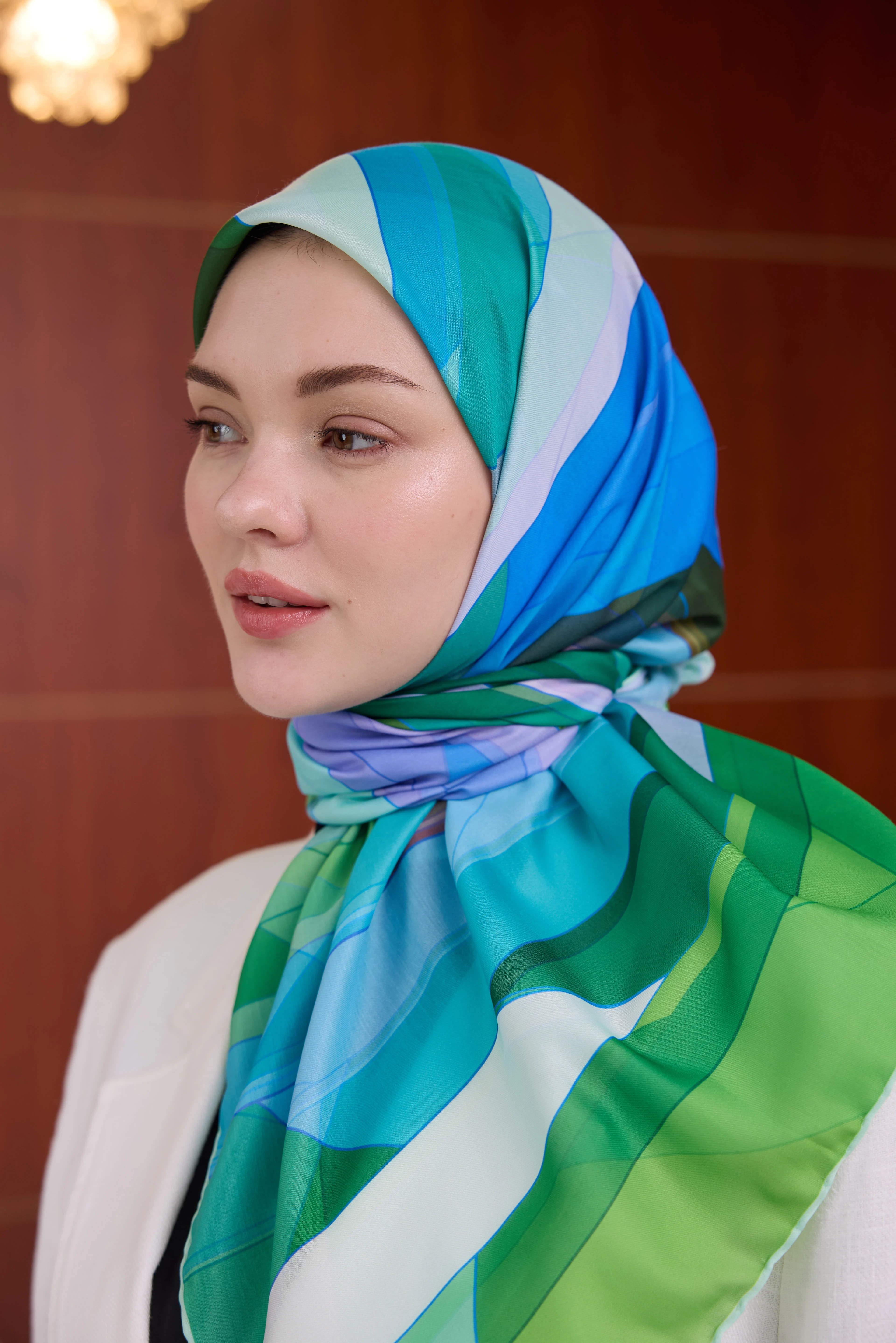 Geometrik Benetton Yeşili Pamuk Viskon Eşarp 1084-02