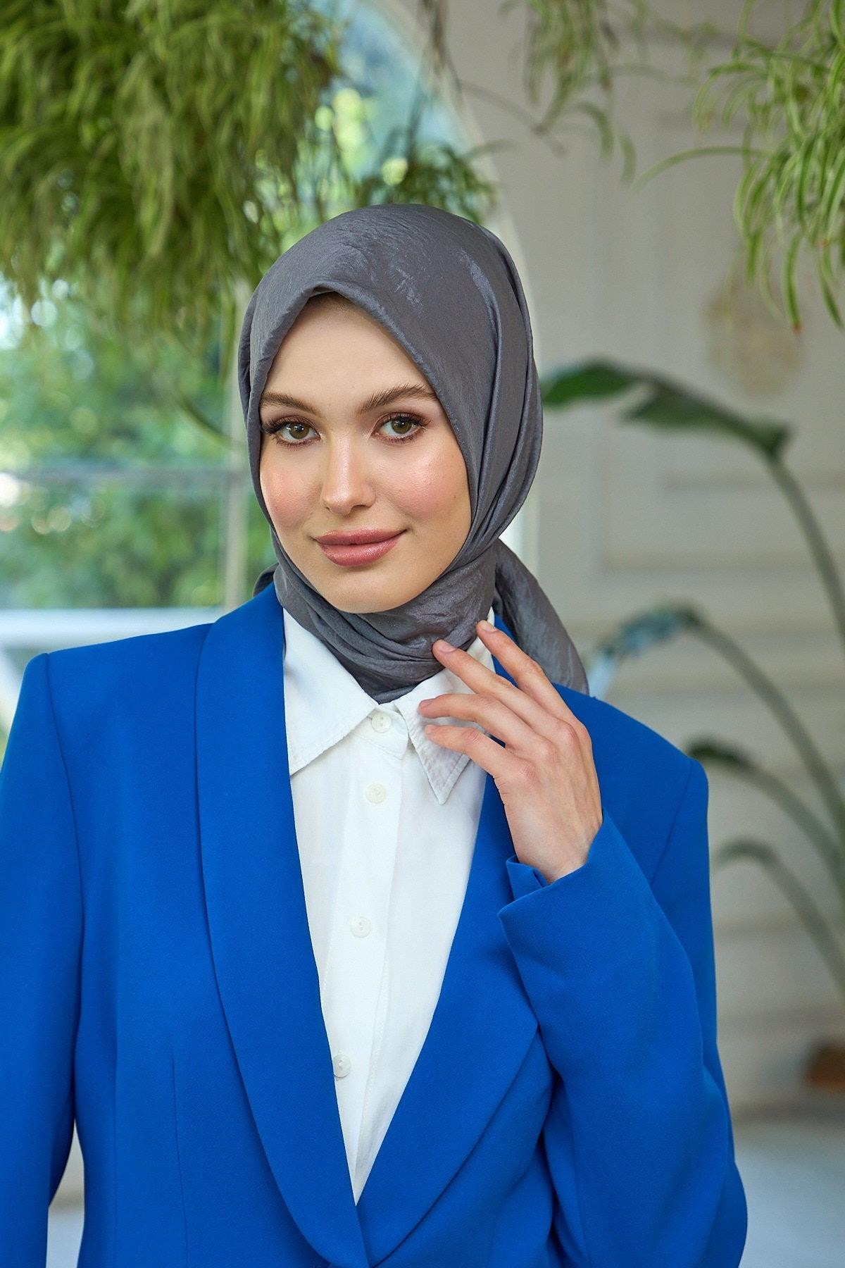 Düz Desen Vual Eşarp Antrasit Vual İpek Eşarp - 10100-03