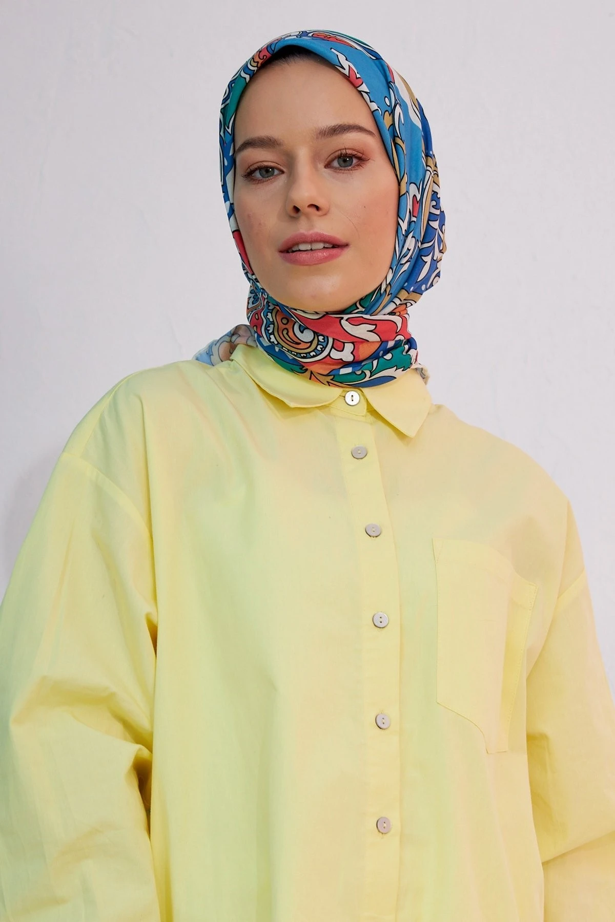 Mozaik Saman Sarısı Pamuk Viskon Eşarp