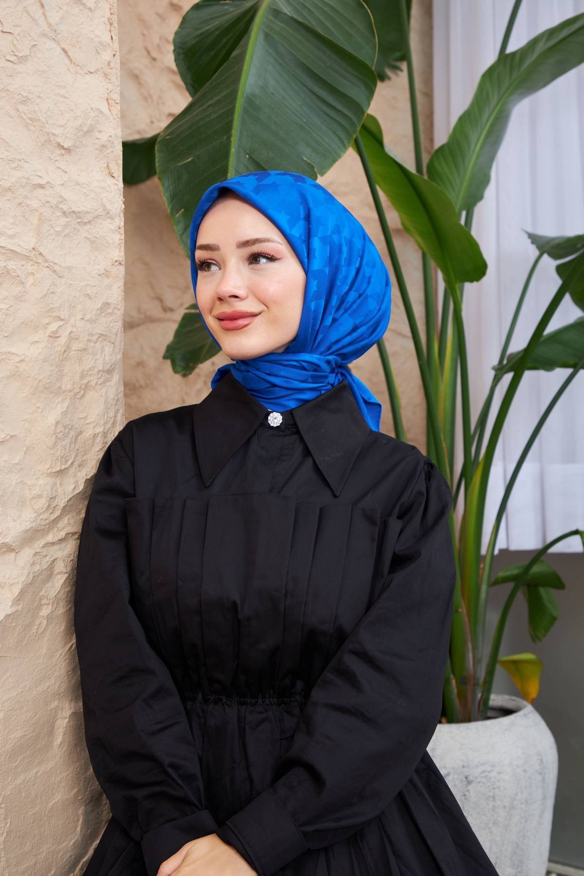 Kazayağı Jakarlı Eşarp Saks Mavi 9901-19