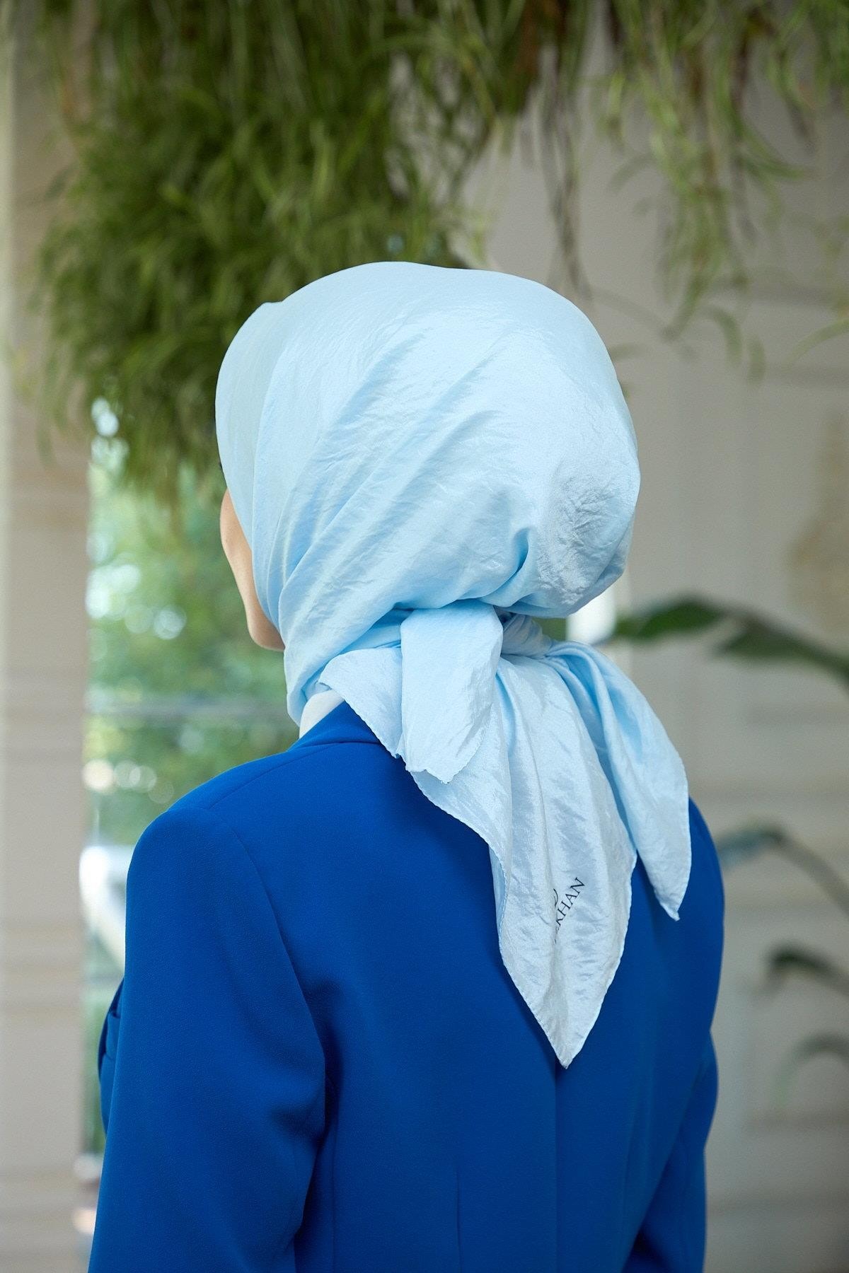 Düz Desen Vual Eşarp Buz Mavi Vual İpek Eşarp - 10100-07