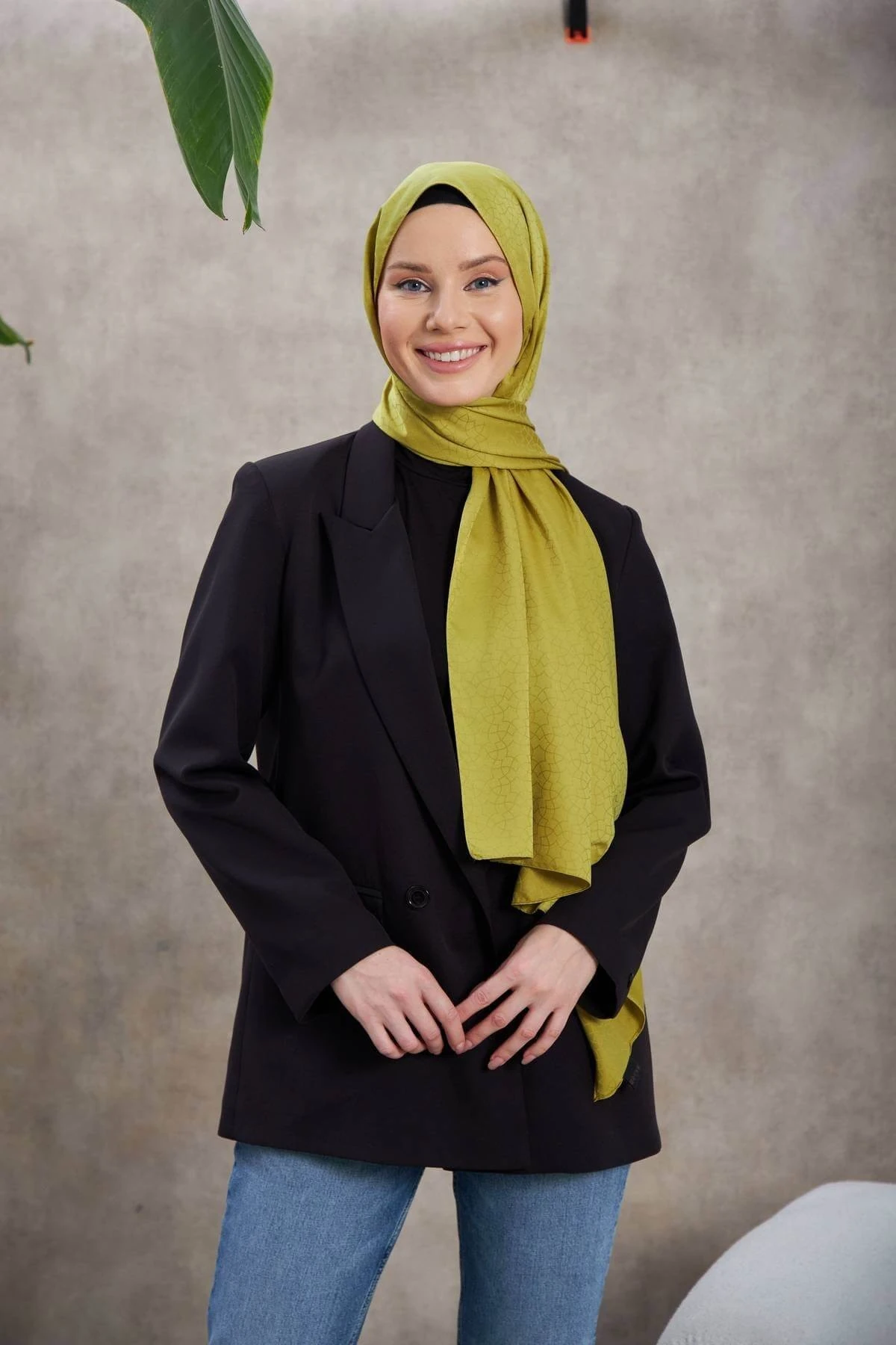 Alesa Desen İpeksi Jakar Şal Yağ Yeşili 9003-05