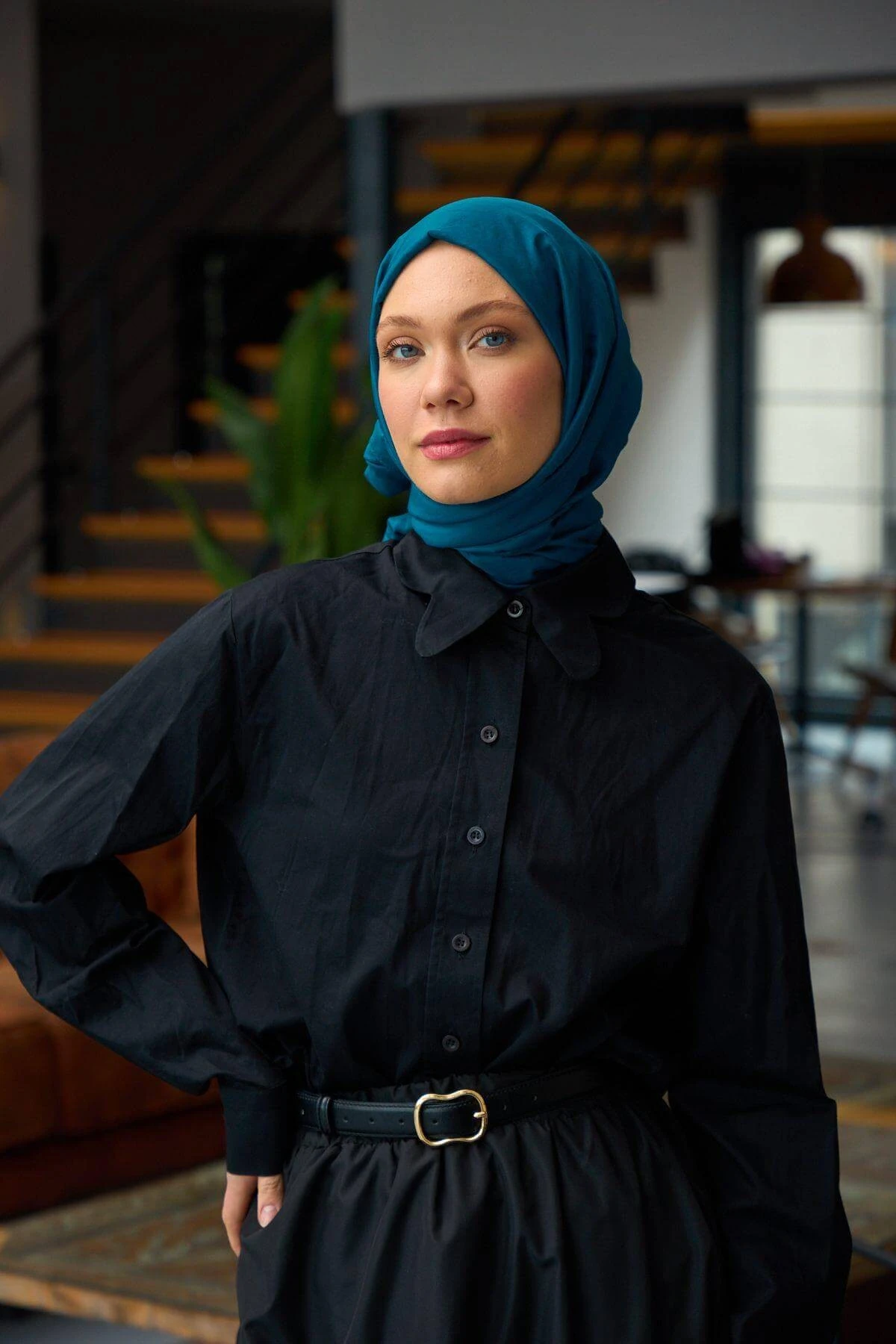 Düz Desen Vual Şal Saks Mavi Vual İpek Şal - 9800-40