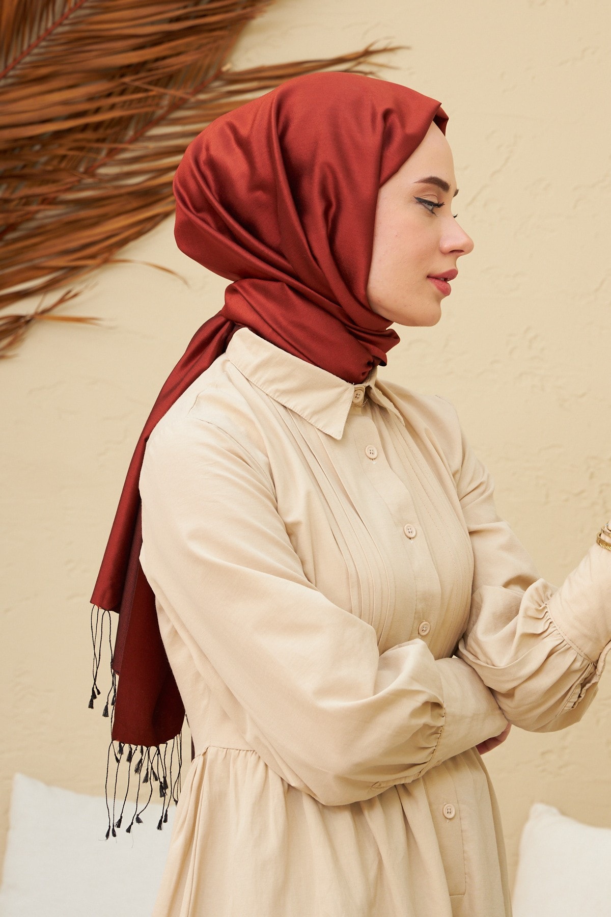 Kızıl Bakır Düz Çift Taraflı İpek Şal Modeli