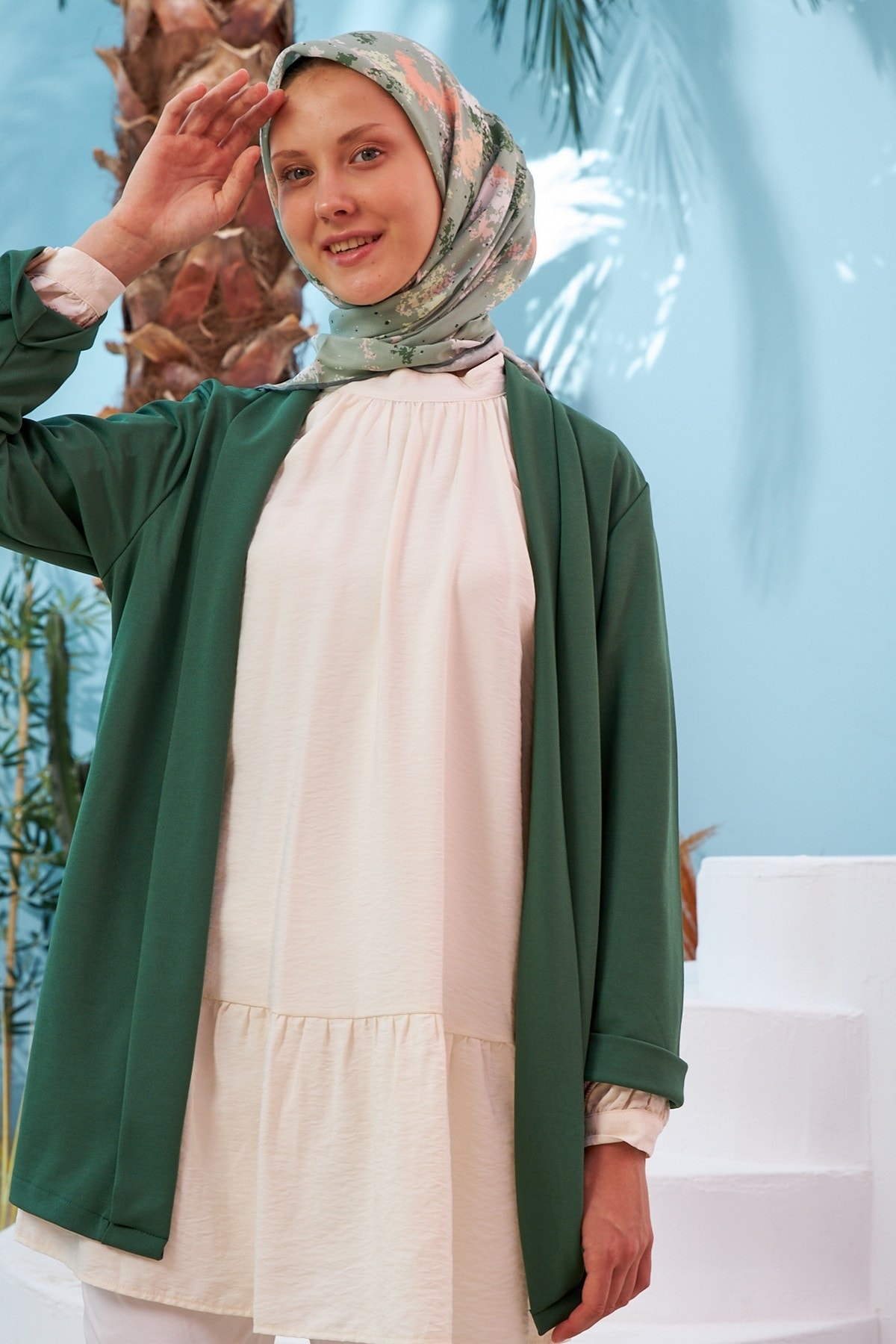 Ebru Yeşil Pamuk Viskon Eşarp