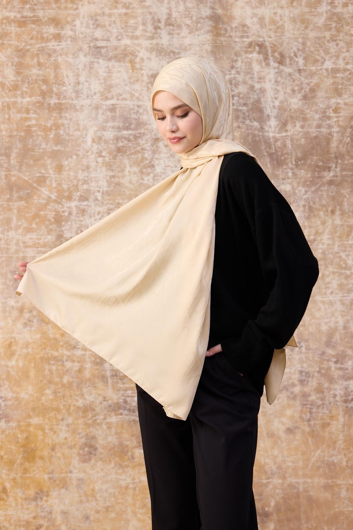 Fall Winter İpeksi Jakar Şal Krem 9020-24