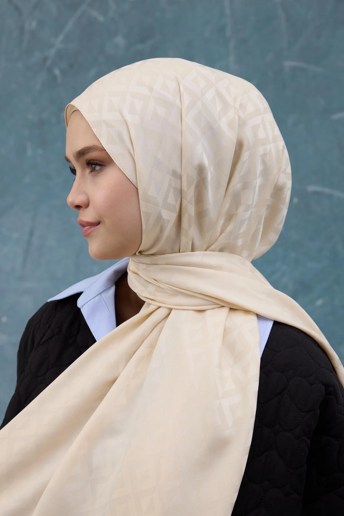 Fall Winter İpeksi Jakar Şal Krem 9019-24